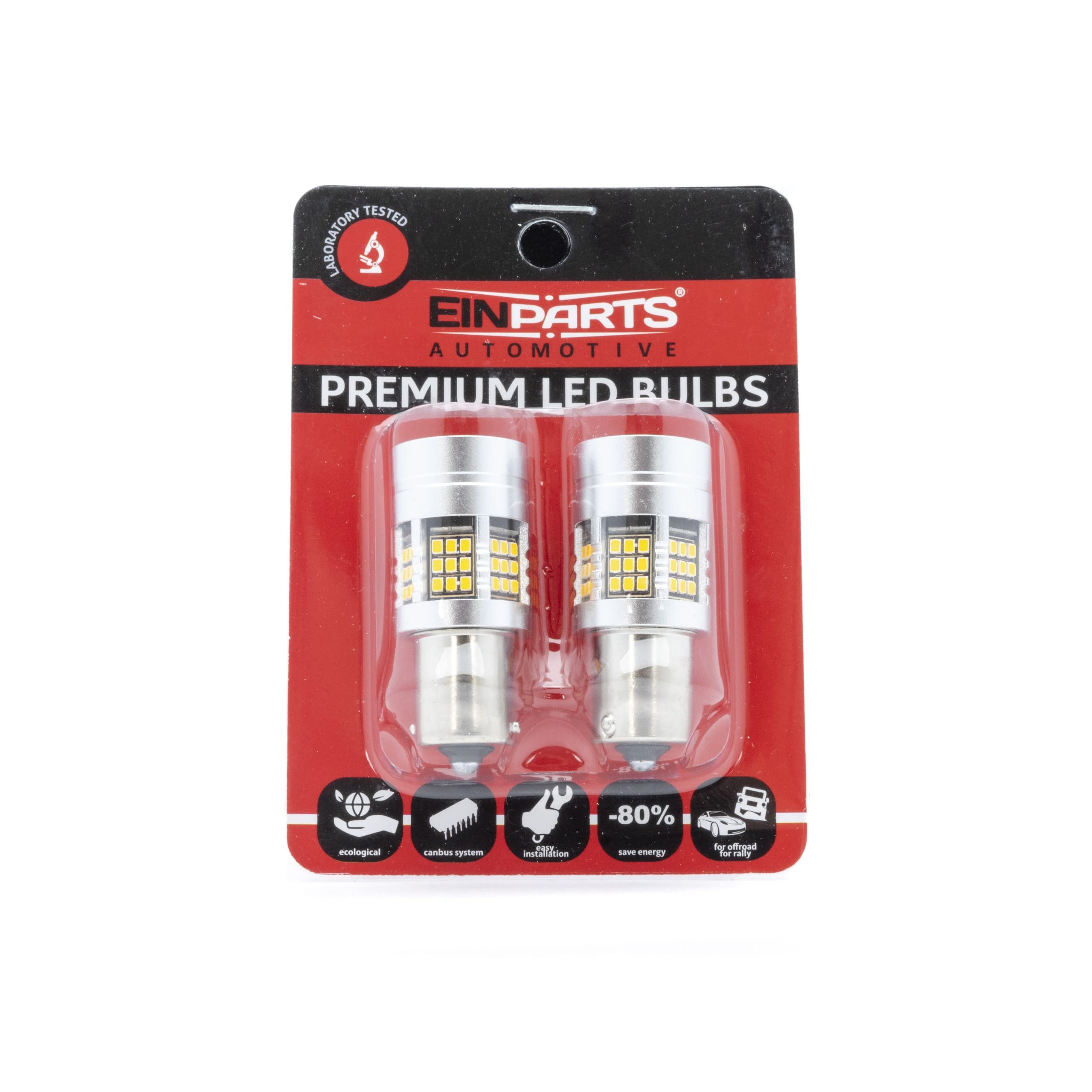 EinParts Żarówki LED P21W 12V 1700-1800K (Pomarańczowy), System CANBUS, Diody 54x SMD 2016, 2 Sztuki