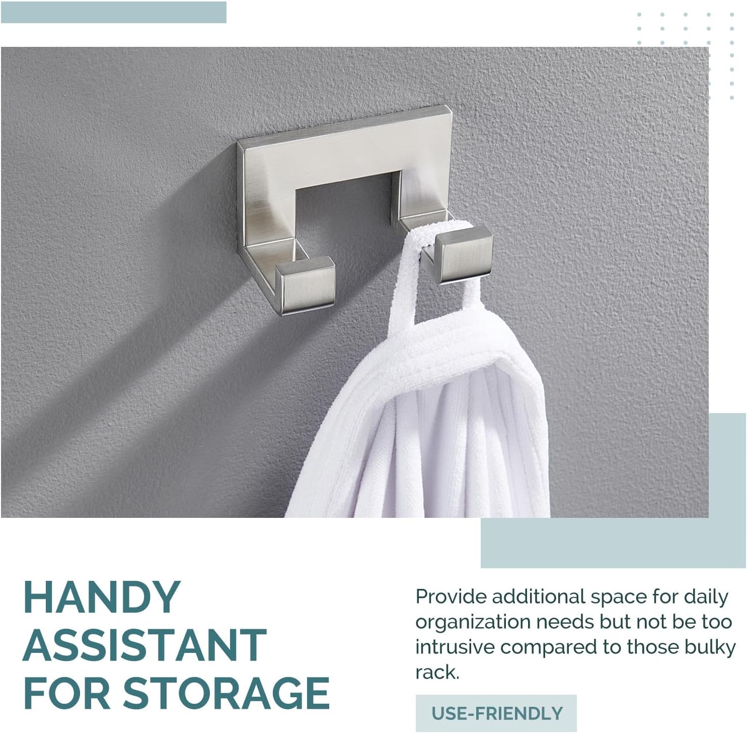 Angle Simple Double Towel Hook Bundle with Square Toilet Paper Holder (Brushed Nickel)