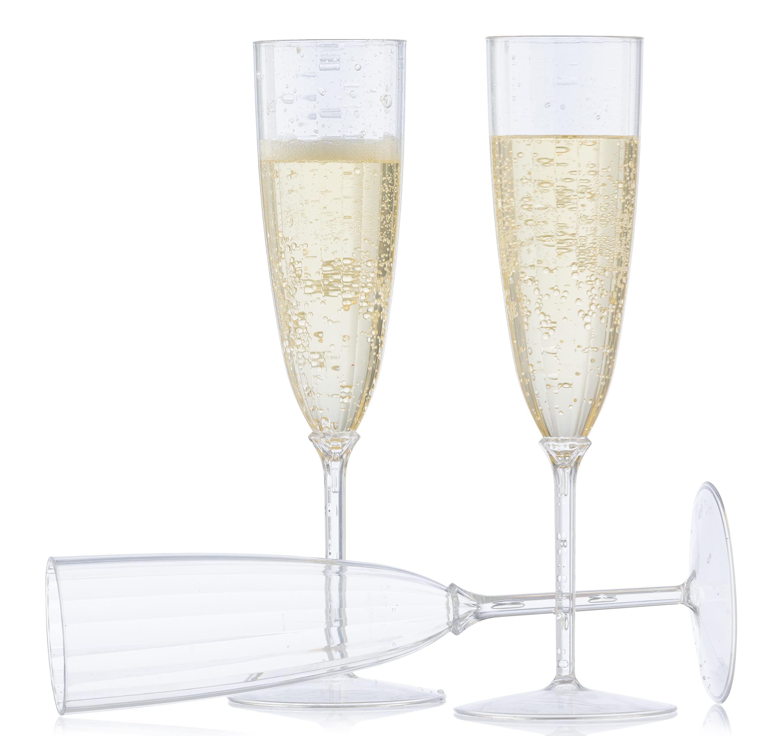 Decor Decorline - 48 x Flûtes à champagne en verre à pied en plastique Dur de Qualité Supérieure, Verres à Champagnes pour Mariages et Fêtes, 170 ml paillettes d'argent - Réutilisables et Stables…