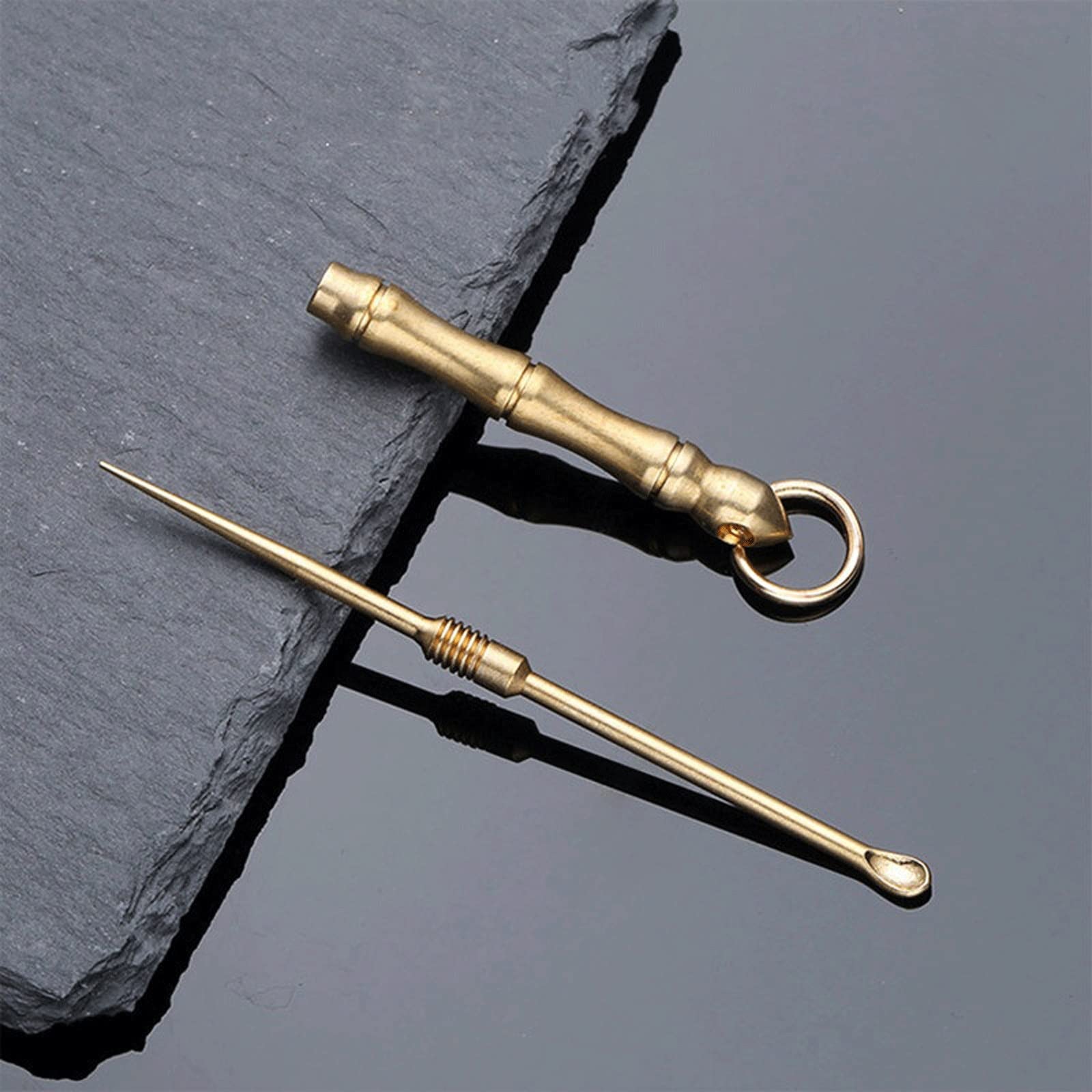 Produits d'élimination du cérumen Nettoyeur d'oreille Portable Cure-Oreille Amovible Lavable avec Porte-clés Double Cure-Dents en métal Cuil
