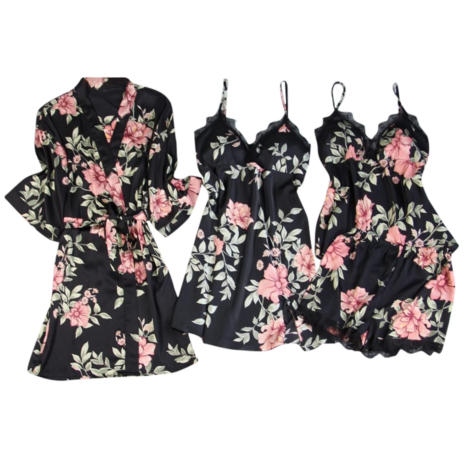 Camicia da Notte in Pizzo Pigiama Senza Montatura in Seta Intimo da Donna Indumenti da Notte Abiti Sexy per Donna Lingerie Sexy (Nero XXL)