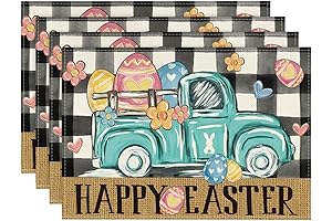 Artoid Mode Buffalo Plaid Easter Decorations Indoor Table Decor 4-Piece Placemat Set