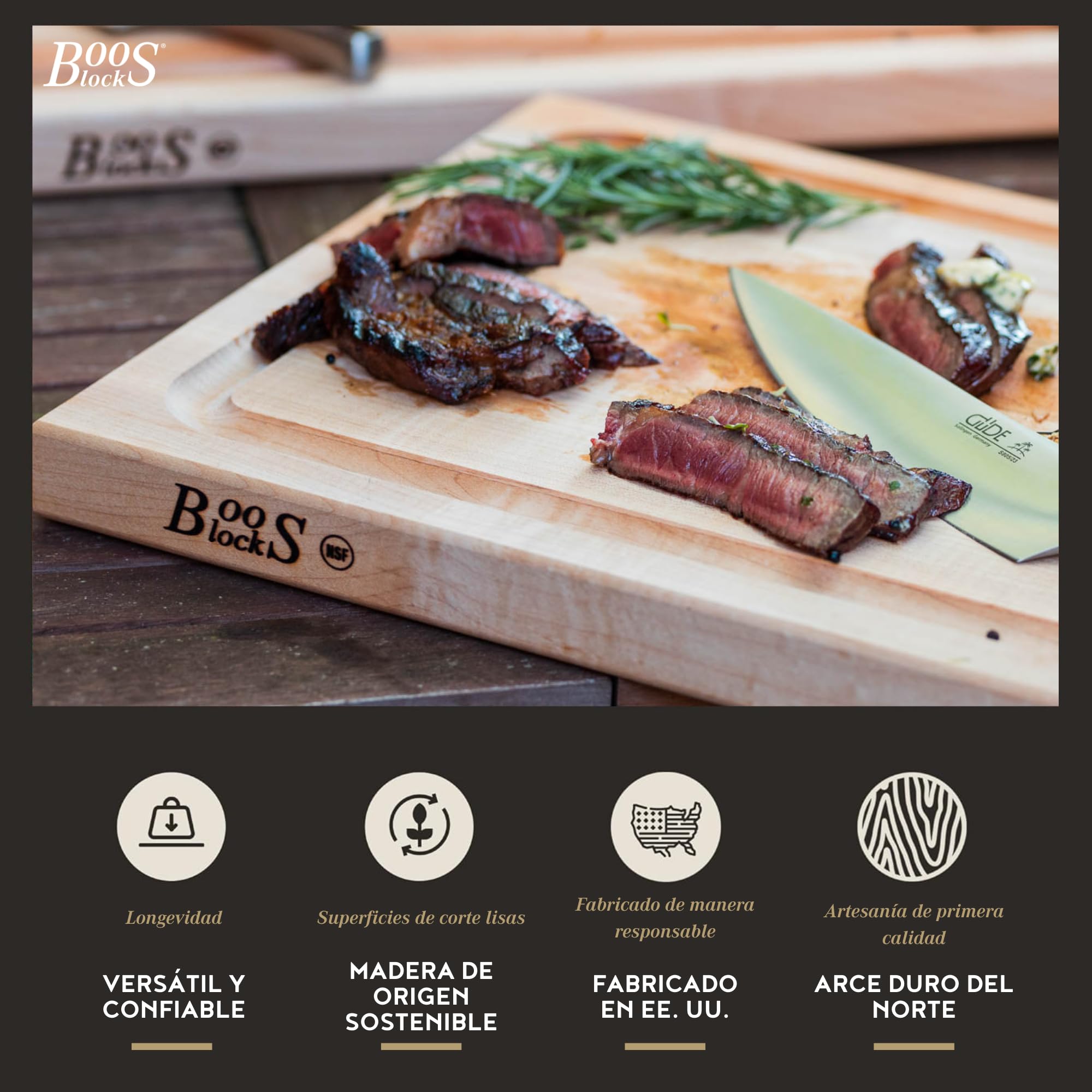 Boos Block Pro Chef-Groove - Ranura Para Jugo - Reversible - 51 x 38 x 6 cm | Tabla Cortar Cocina Profesional - Tabla Madera Cocina Grande