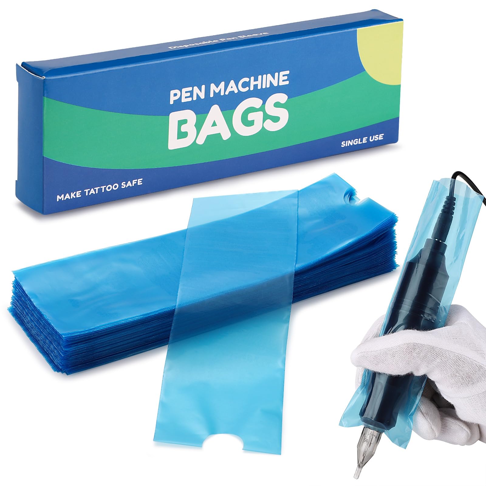 Noverlife 200PCS Disposable Tattoo Pen Covers, 2 x 6.3in Single Use Tattoo Pen Machine Bags Tattoo Gun Covers Tattoo Grip Sleeves, Cartridge Tattoo Machine Pen Sleeves, Plastic Pen Type Bags for Art