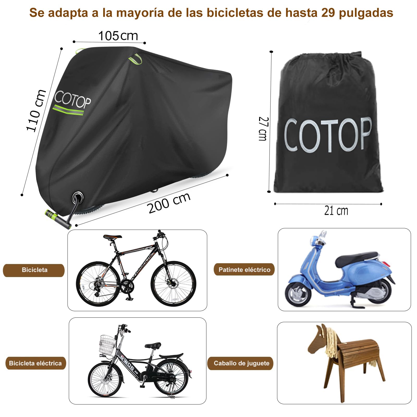 Housse De Protection Pour Vélo Aoreun – 210T Oxford, Imperméable, Anti-UV, Antivol, Taille 200x110x70 Cm, Avec Sac De Rangement