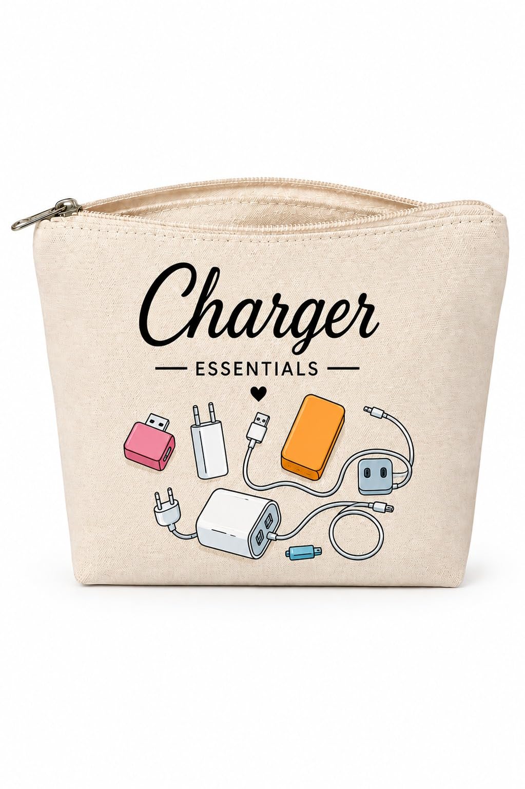 Canvas Charger Pouch | Printed Storage Zipper Bag (Pack of 1) | Portable Organizer Bag for USB Cable, Charger, Earphone, Power Bank-image-23