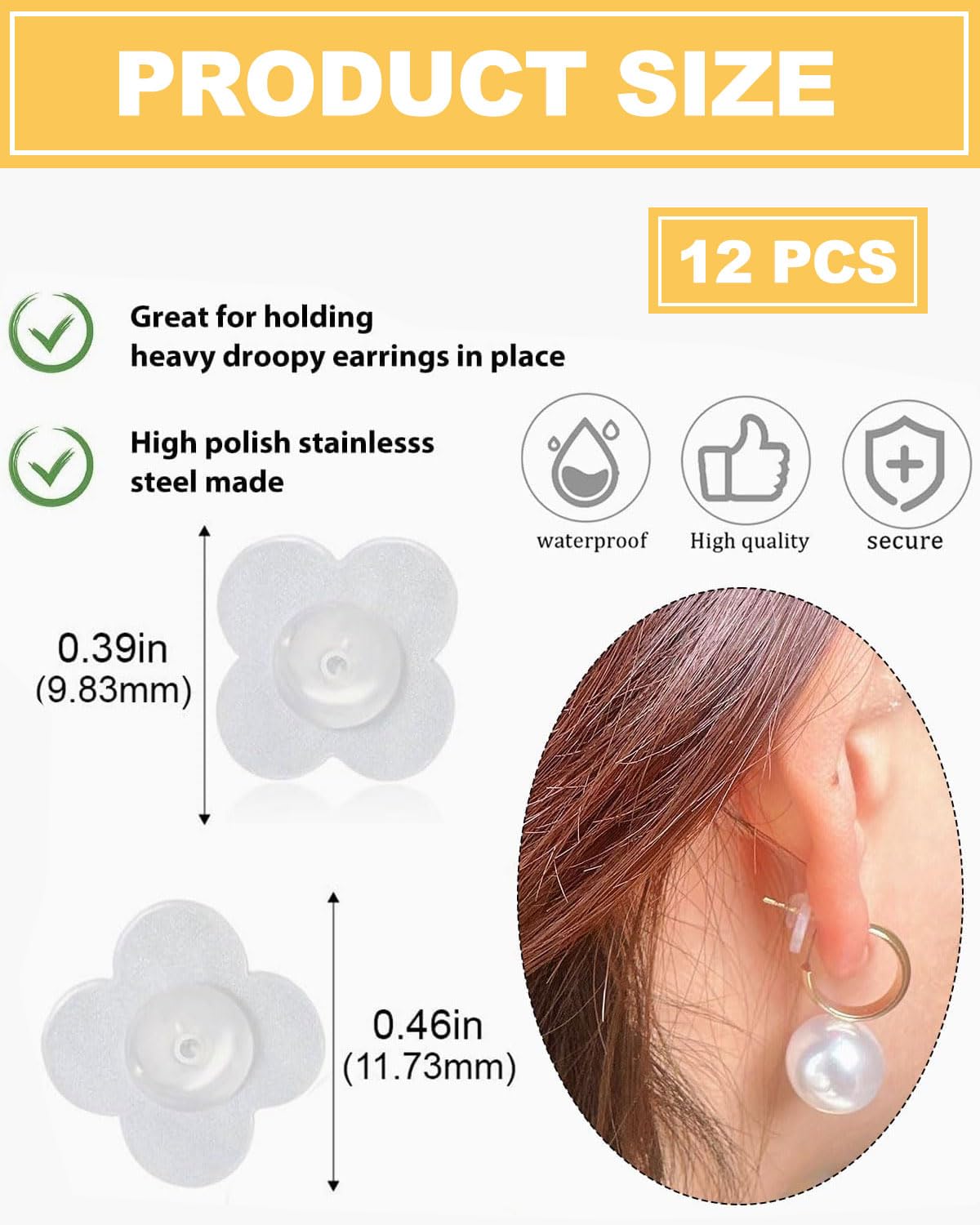 6 Pares Elevadores de pendientes para mujer silicona, Tuercas Hipoalergenicas Cierres Elevadores para Lobulos Caidos O Rasgados, Sujeta y Levanta Pendientes(Trébol de cuatro hojas) — view 2
