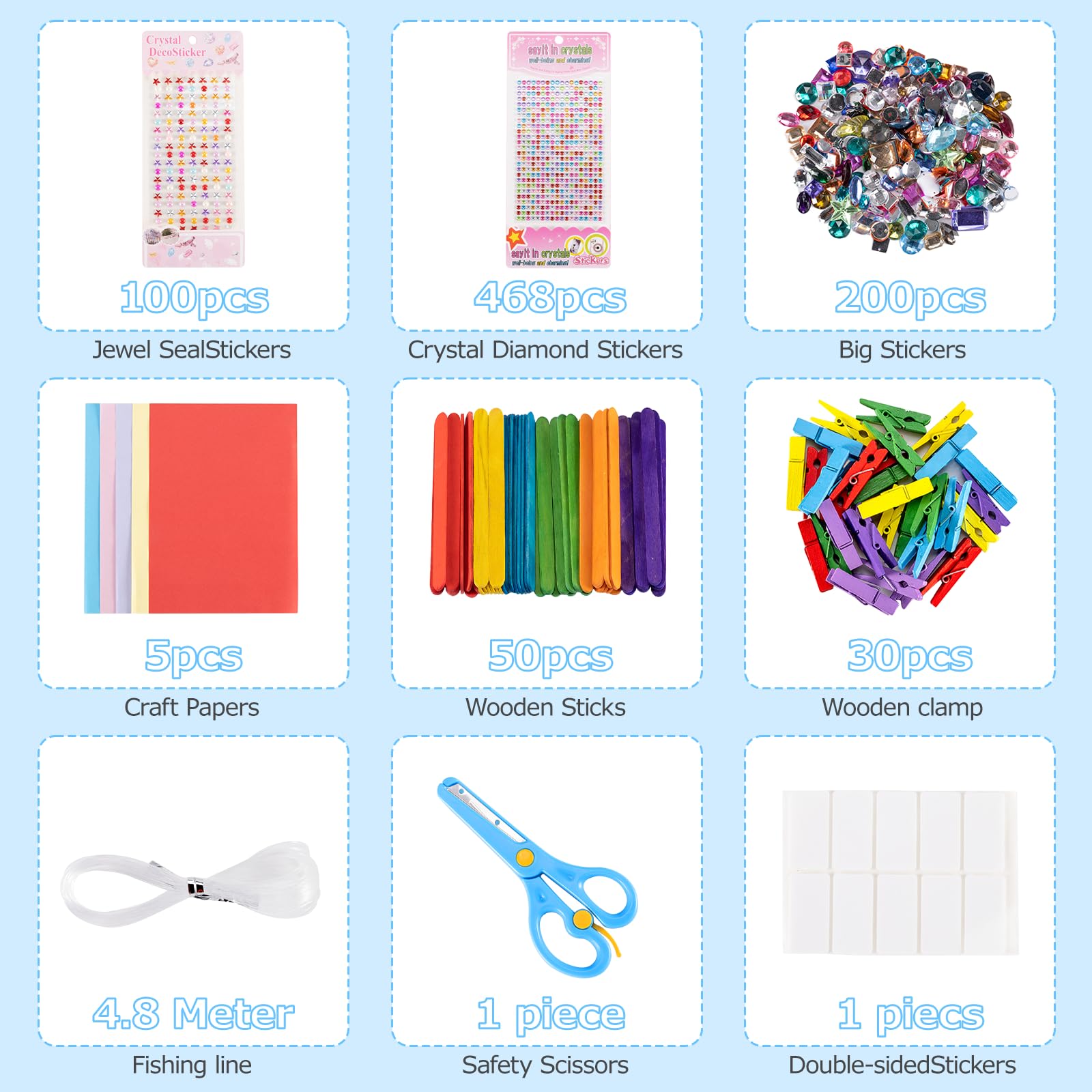 Carehabi Mallette de bricolage pour enfants, 1800 pièces, kit de bricolage pour enfants, accessoires de bricolage, scrapbooking, cure-pipes, pompons, plumes, perles, yeux mobiles, paillettes