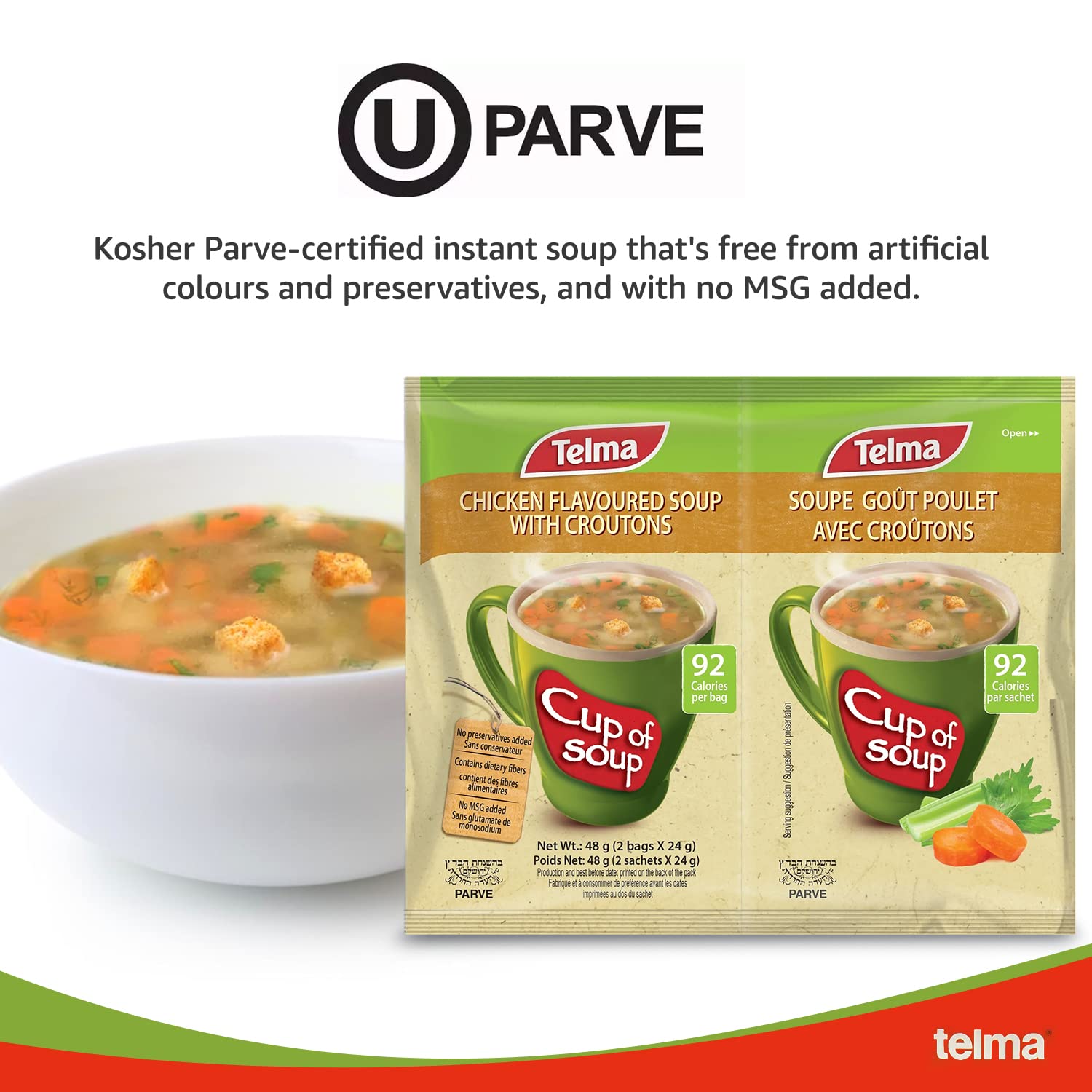Telma Pacchetto di zuppa istantanea aromatizzata al pollo (confezione da 6 x 2) - Kosher