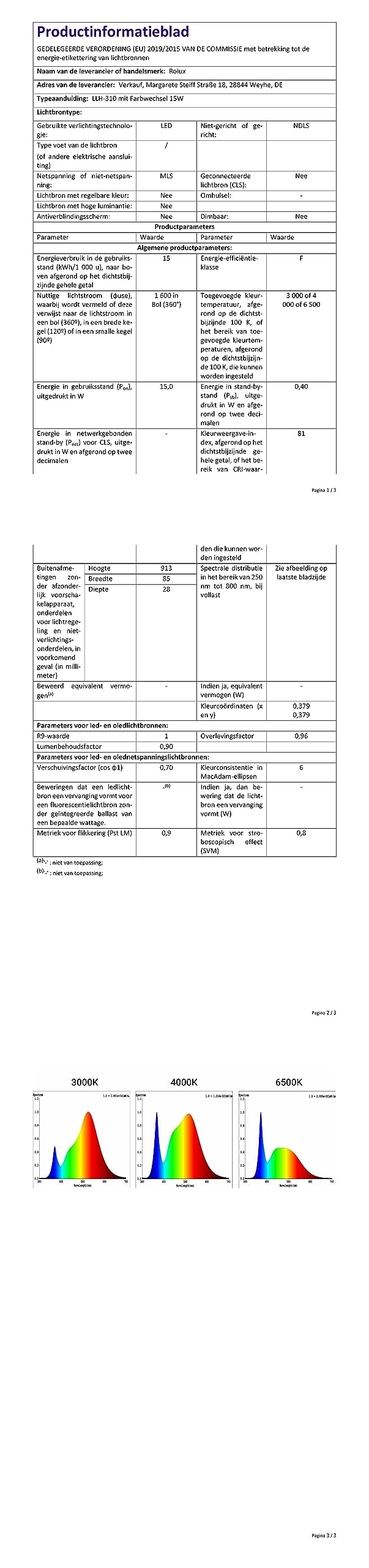 Rolux LED Unterbauleuchte 15W CCT 3000K~6500K Anbauleuchte Aluminium, 15 watts, silber, 91,3 x 8,5 x 3,5 cm