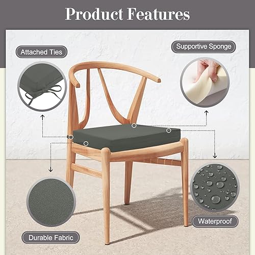 Miniatura 2 de Cozyide Cojines para sillas de exterior, cojines de asiento de patio impermeables con correas ajustables, cojines cuadrados para sillas de patio