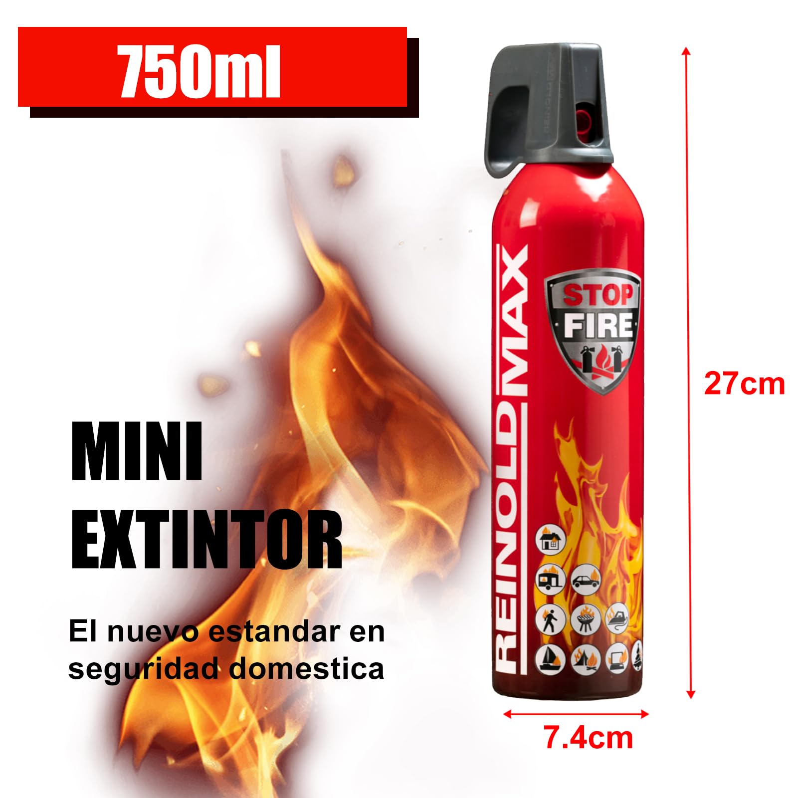 Pequeño extintor de coche, extintor de hogar, extintor de cocina para todos los fuegos, extintor multiusos.4305-6 – Extintor de espuma 750 gramos Espuma apagafuegos AFFF de acción