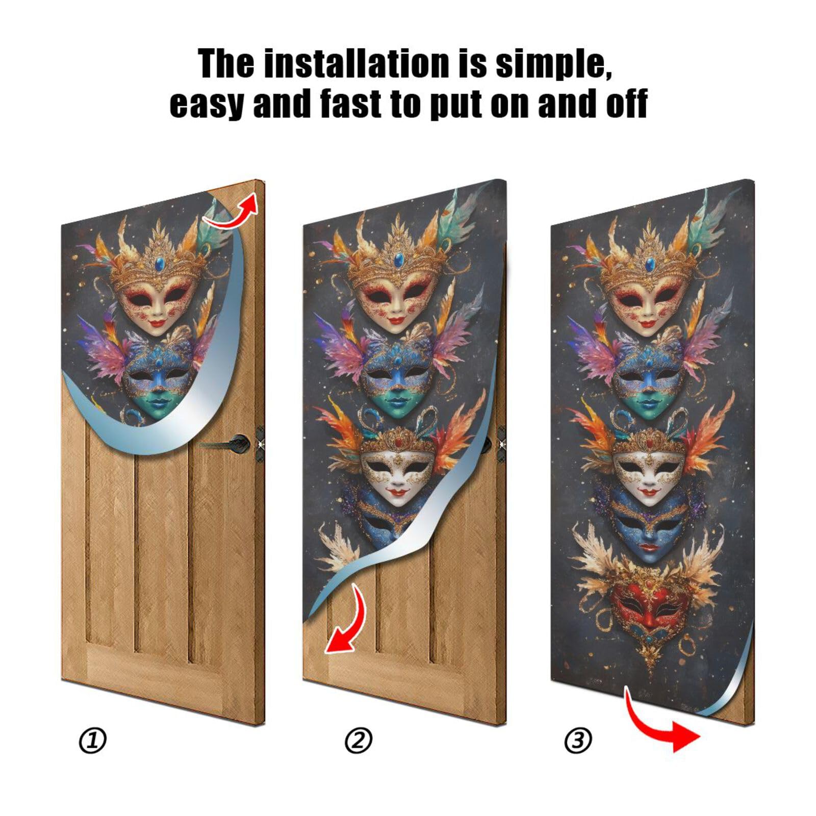 FLildon Mardi Gras Carnival Masks Door Cover Decoration, Party Accessory Porch Decor for Festive Ornament Room Door Covers 32 x 79 Inch