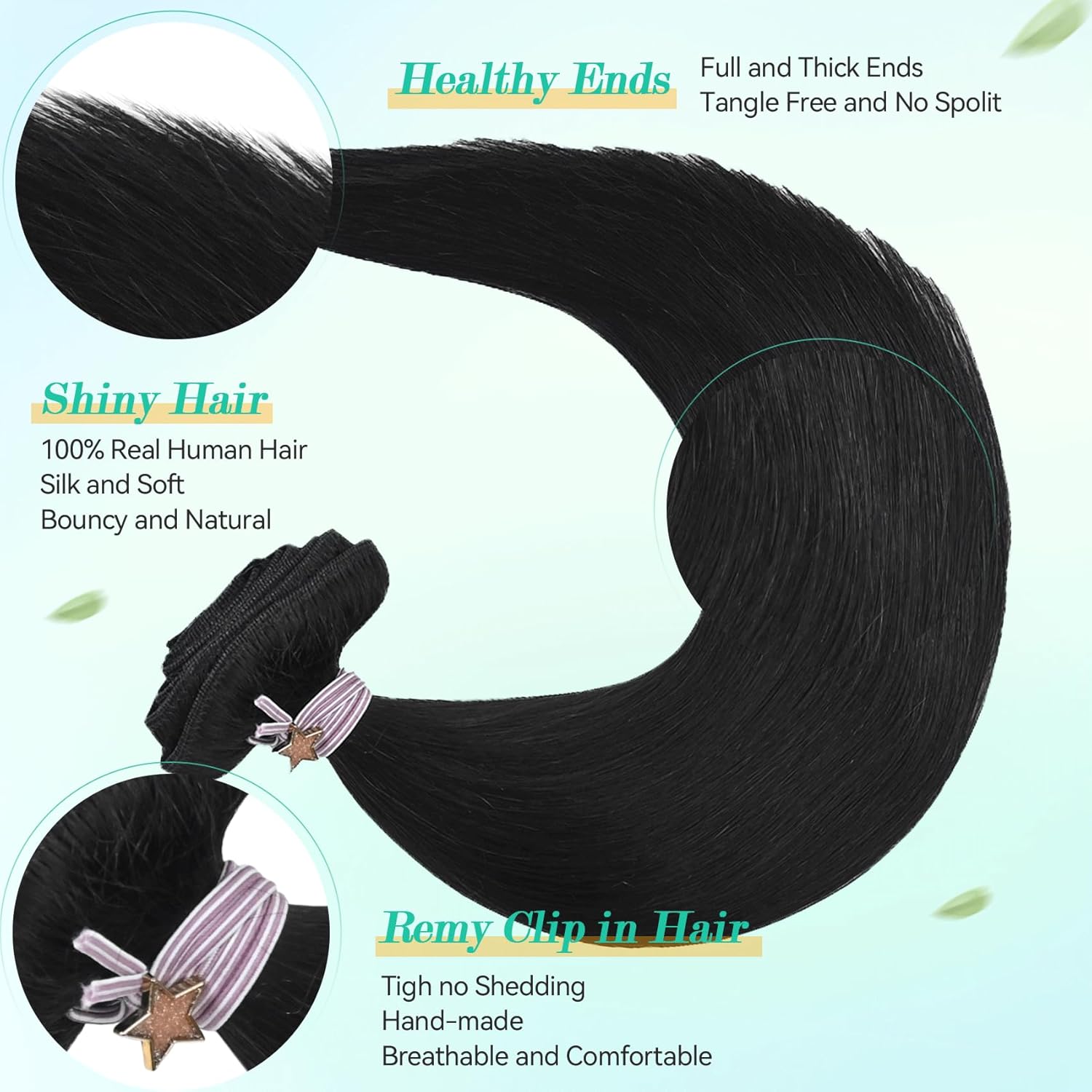 Ukira Black Clip in Hair Extensions Real Human Hair, 12 Inch 100g 7pcs Natural Black Hair Extensions Real Human Hair, Soft Straight Remy Human Hair Clip in Extensions for Women