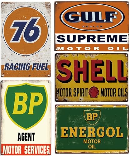 Letreros de estaño retro vintage para automóvil, motocicleta, gasolina, garaje, decoración de pared del hogar, placas de metal, 5 unidades de 7.9 x