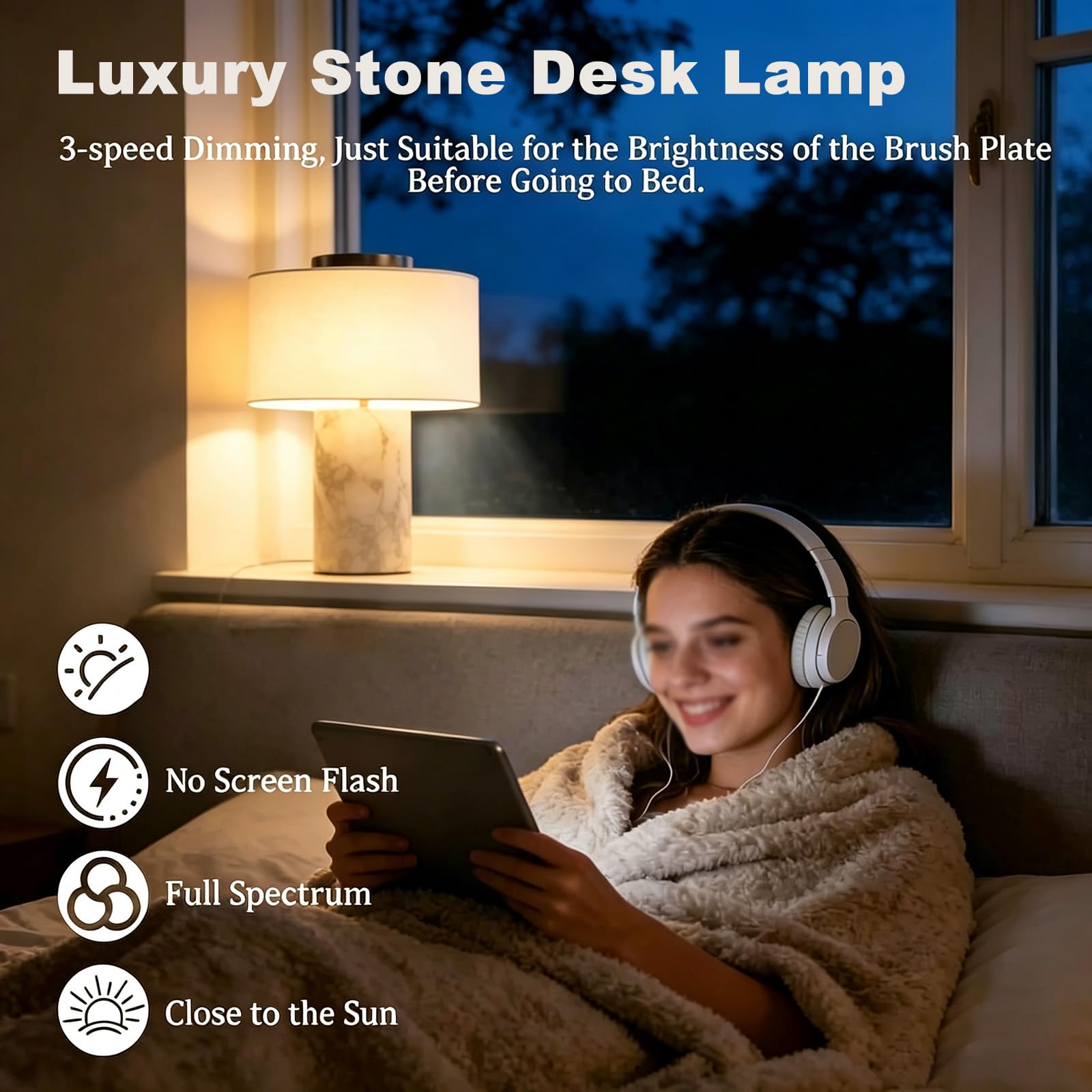 Lámpara De Mesa Recargable Táctil De Lujo Con Base De Mármol Y Pantalla De Lino, Luz Nocturna Decorativa De 25 Cm (10 Pulgadas) Para Sala De Estar, Dormitorio Y Recibidor. Null Rechargeable
