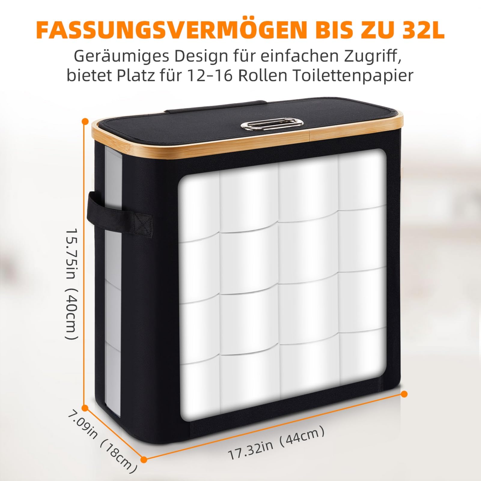 OUSFOT Toilettenpapier Aufbewahrung Korb mit Deckel, 32L Badezimmer Organizer klopapier Aufbewahrung Klopapier Aufbewahrung 12 Rollen Wasserdicht Geeignet für WC und Badezimmer