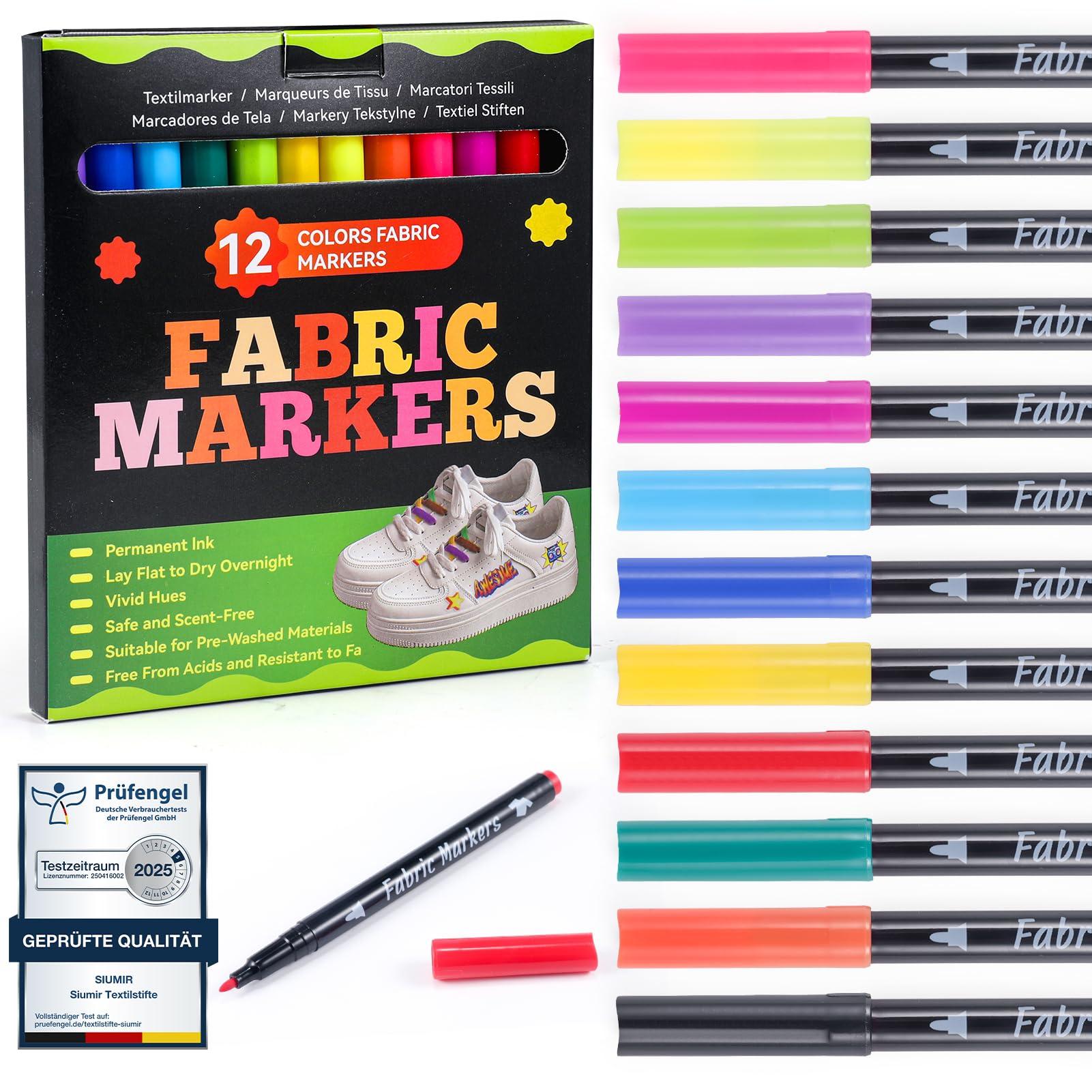 Pennarelli Per Tessuti Lavabili Siumir - Set Da 12 Colori Per T-shirt, Cappelli E Stoffa - Foto 3