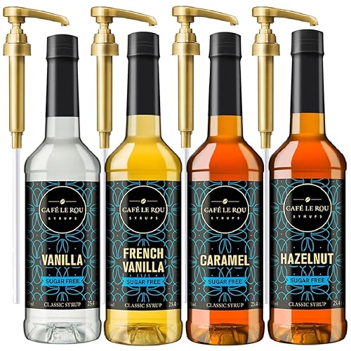 Vista 10 de Café Le Rou Coffee Syrup Sugar Free Variety 25.4oz Vanilla, French Vanilla, Caramel, Salted Caramel, Hazelnut - (Sugar Free Variety, 5-Pack)