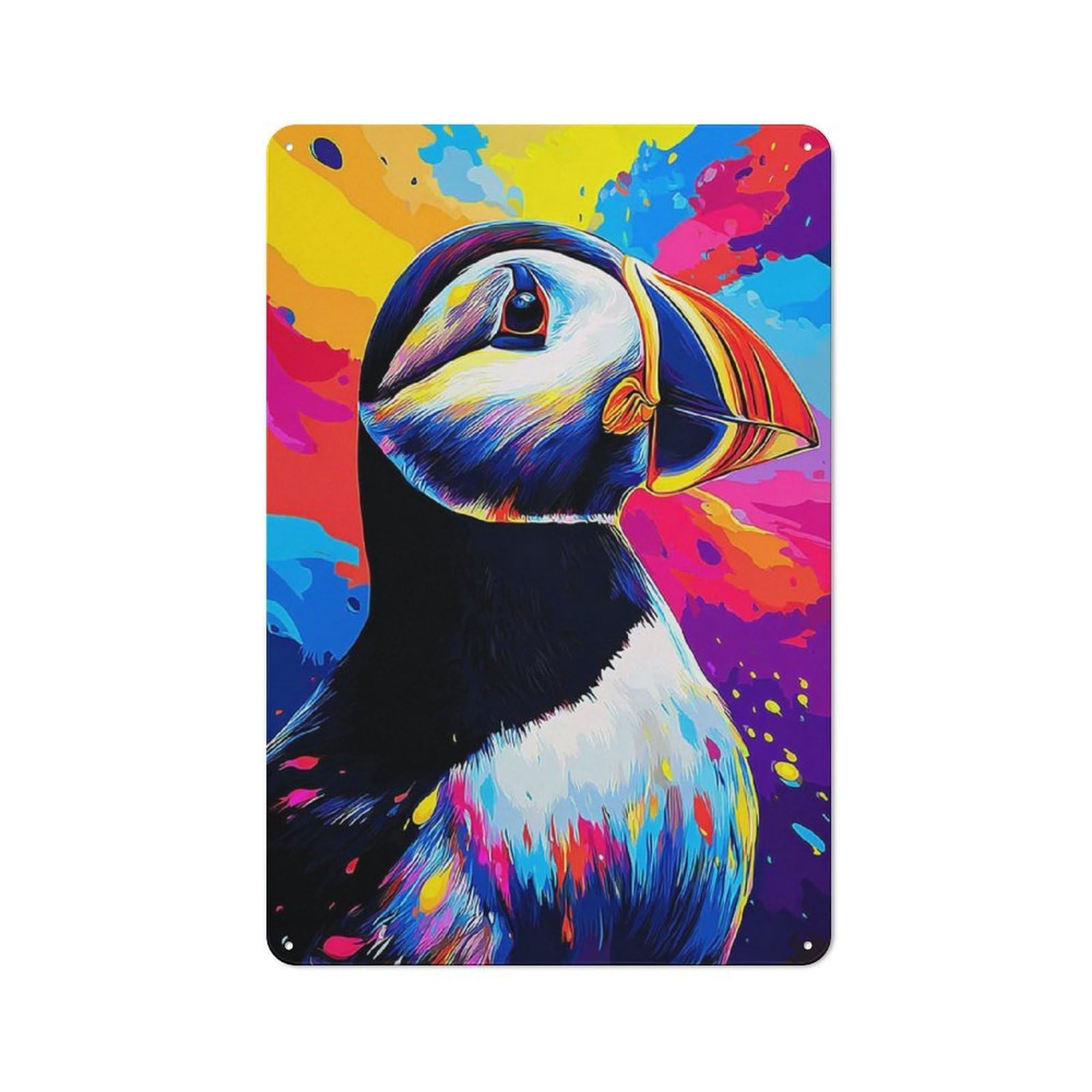 Junmoney Colorful Puffin Portrait -2 Rustic Metal Wall Sign 30X20cm For Kitchen Or Home Bar, For Garage, Workshop And Man Cave Decoration
