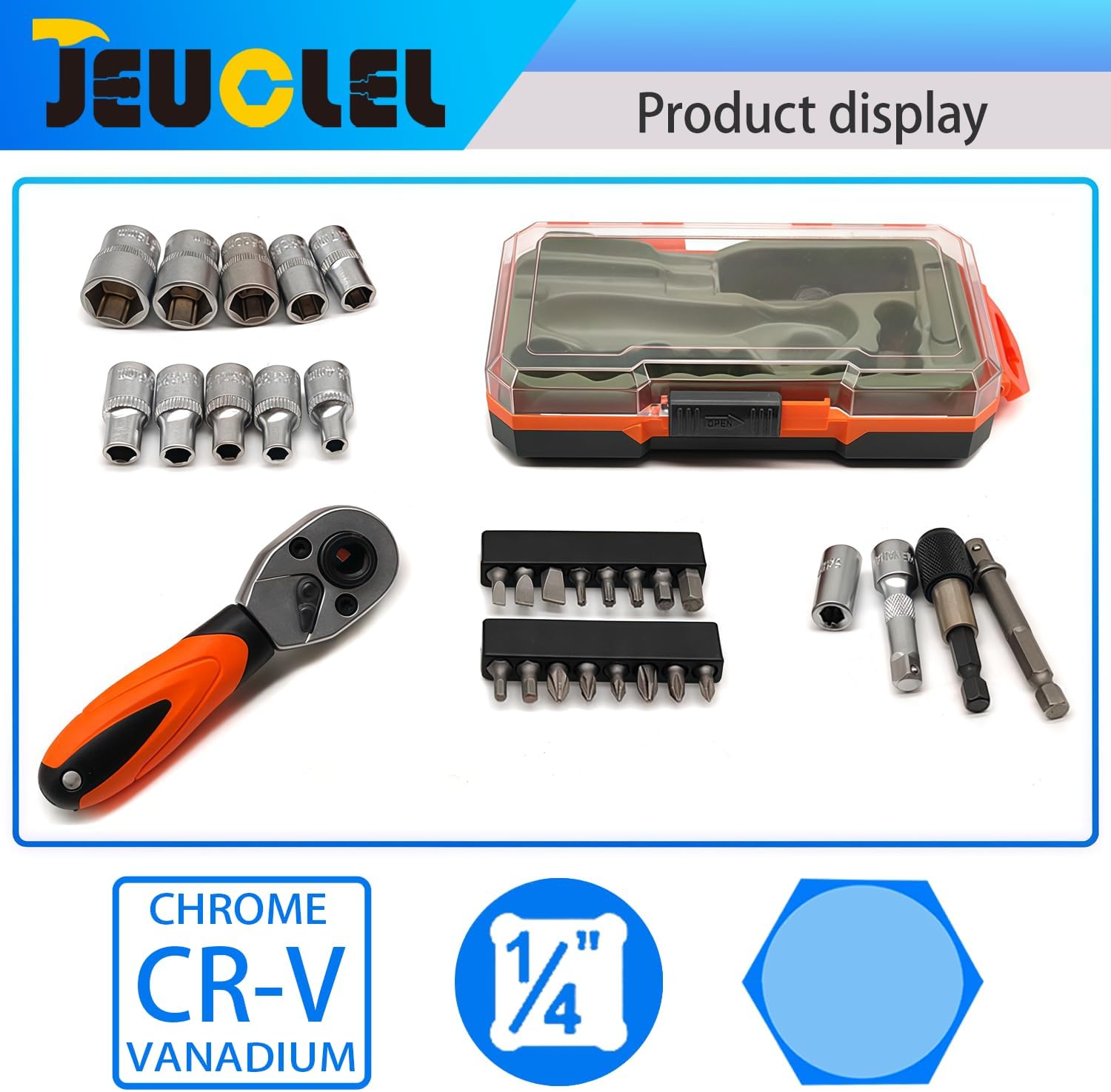 31PCS 1/4" Drive Mini Ratchet Set with 6 point sockets, Torx, Phillips, Hex, Flat Heads and extension, 72 Tooth Quick Release Head Mini Ratchet Wrench Screwdriver Bits Kit for Tight Spaces