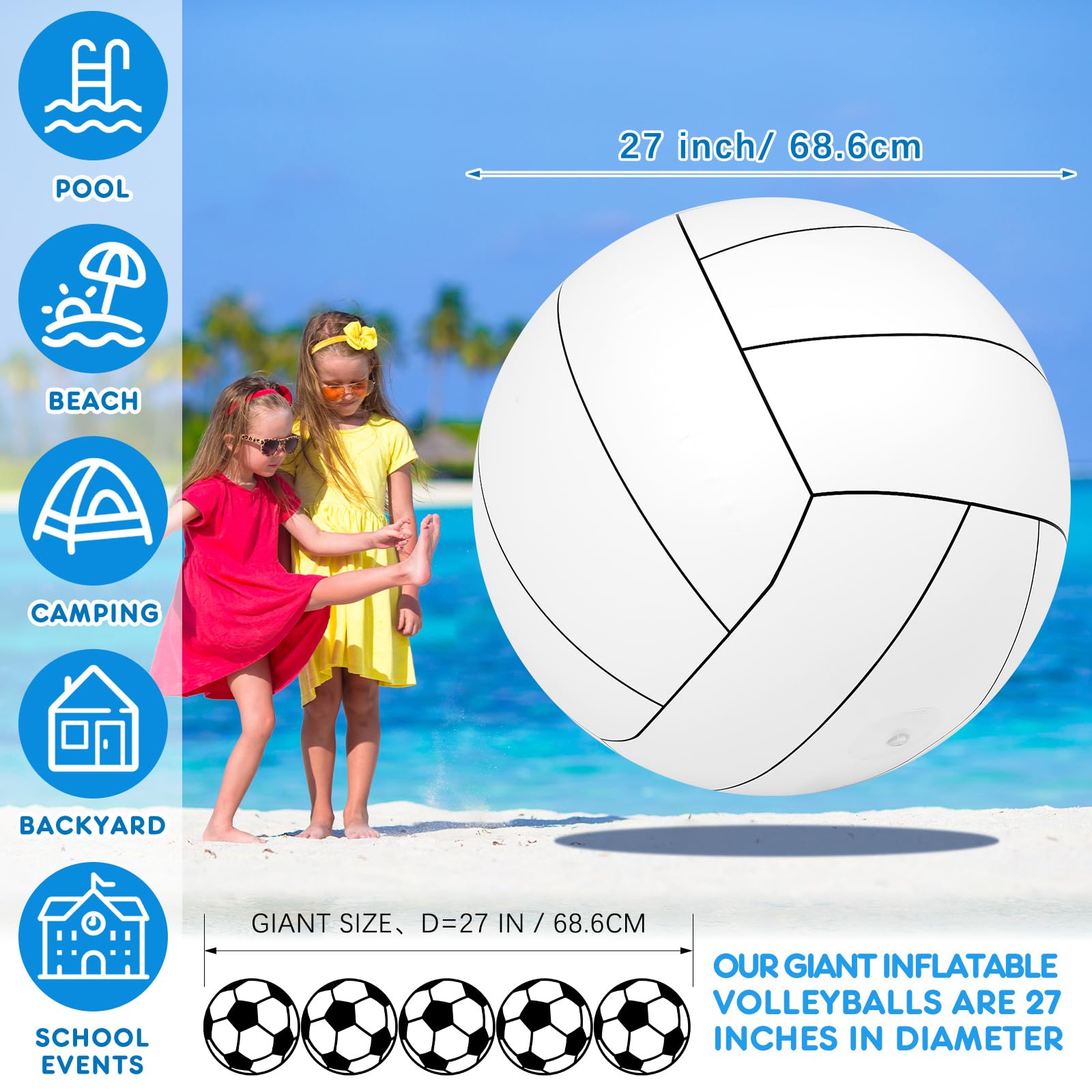Libima 2 Pcs 27 Inch Giant Inflatable Volleyball Large Beach Pool Games Toys for Outdoor Activity Themed Party (Classic)