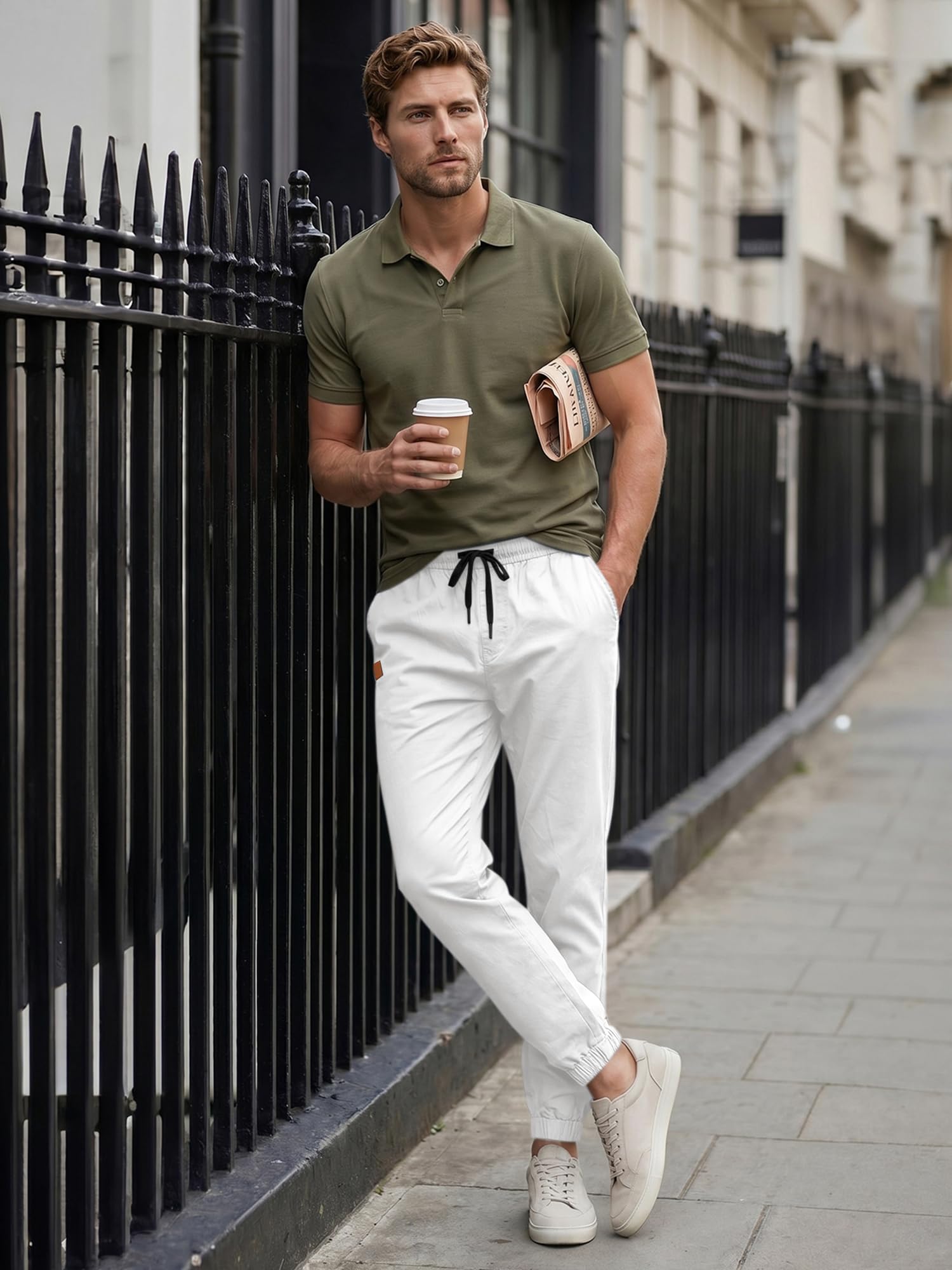JMIERR Pantalones de Trabajo Hombre Casuales Deporte Elásticos Joggers Largos Pants con Bolsillos Algodón Slim Fit Cargo con cinturón con cordón
