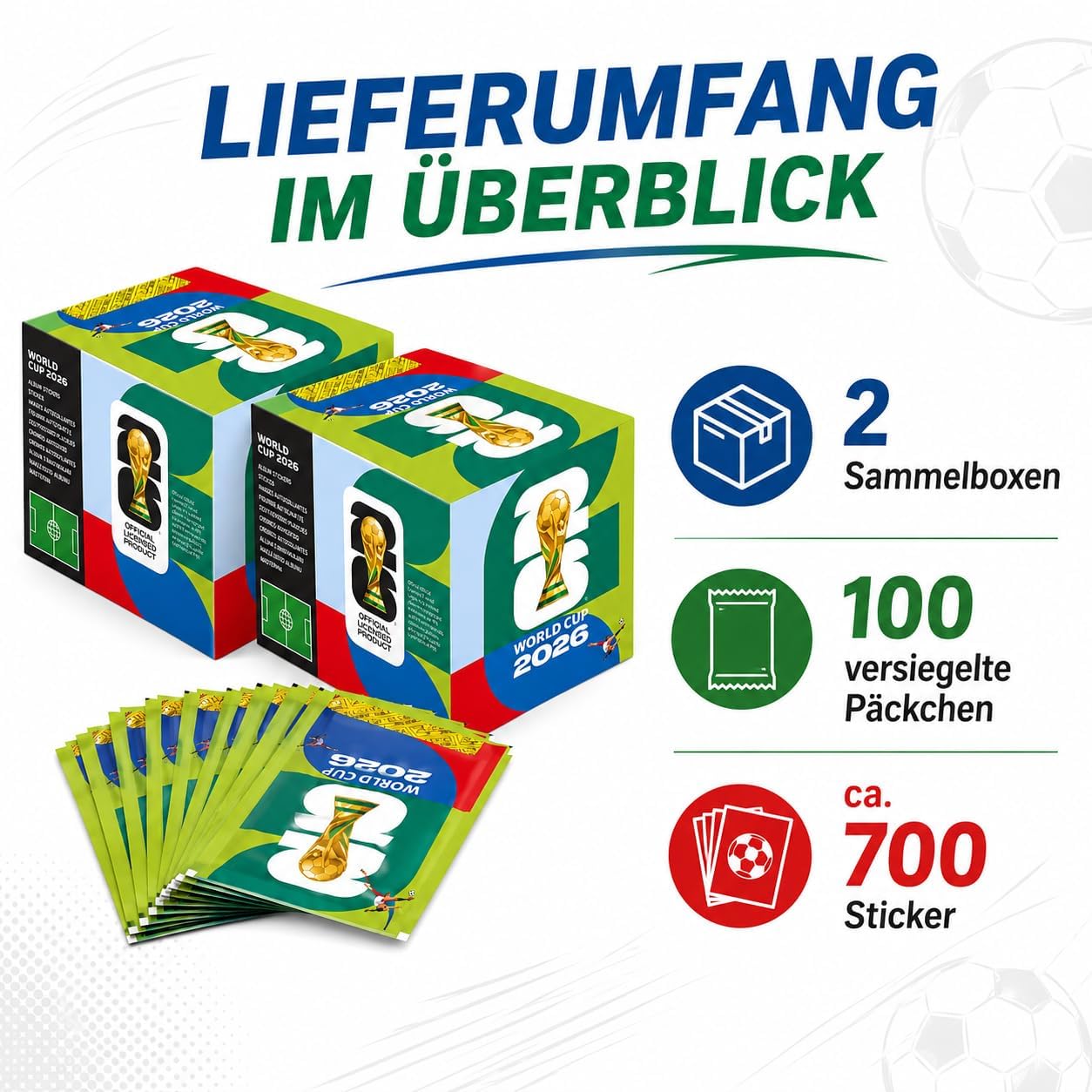 WM 2026 Sticker Super-Pack – 100 verschlossene Tüten (700 Aufkleber) mit exklusiven farbigen Parallel-Editionen | Fanartikel Set für Sammler und Fußballbegeisterte