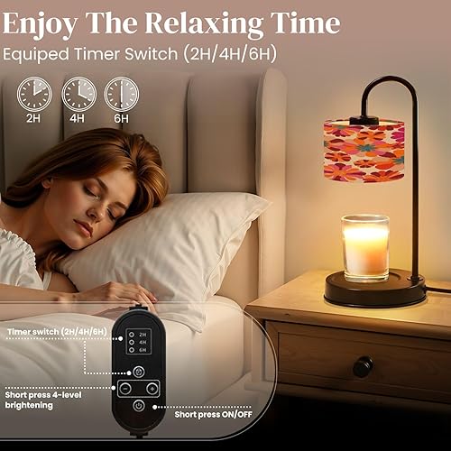 Miniatura 4 de Candle Warmer Lamp with Timer and Dimmer, Seamless 70s retro floral vintage daisy flowers for fabric Wax Melt Warmer with 4 Bulbs, House Warming