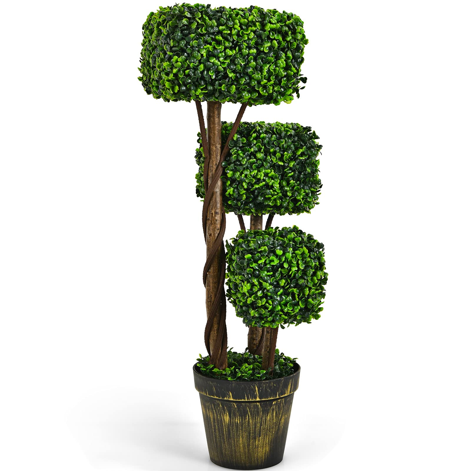 Buy GYMAX Artificial Topiary Tree, Square/Round Realistic Faux with