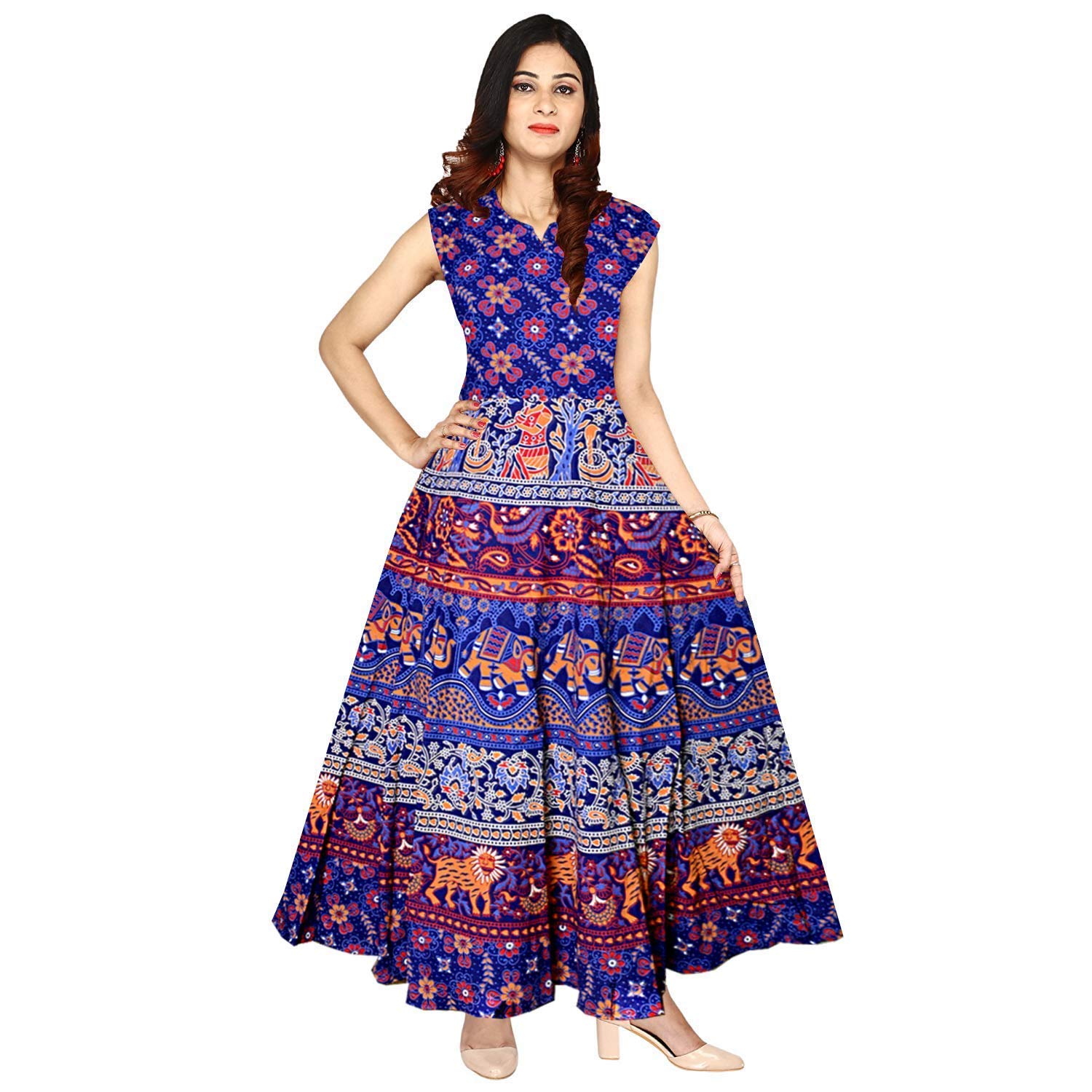 Women's Cotton Rajasthani Jaipuri Traditional Printed Kurti Long Midi Maxi Dress (Free Size Up to 44XL)-picture-36