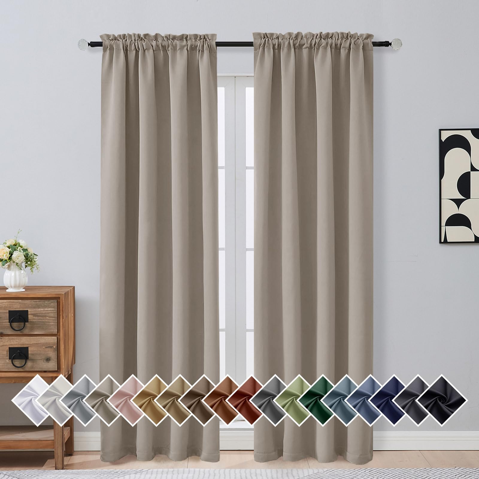 OVZME Stone Blackout Curtains for Bedroom 84 Inch Length 2 Panels, Soft Fabric Room Darkening Curtains for Living Room, Dual Rod Pocket Design Modern Window Treatment Drapes, 2x40Wx84L Inches