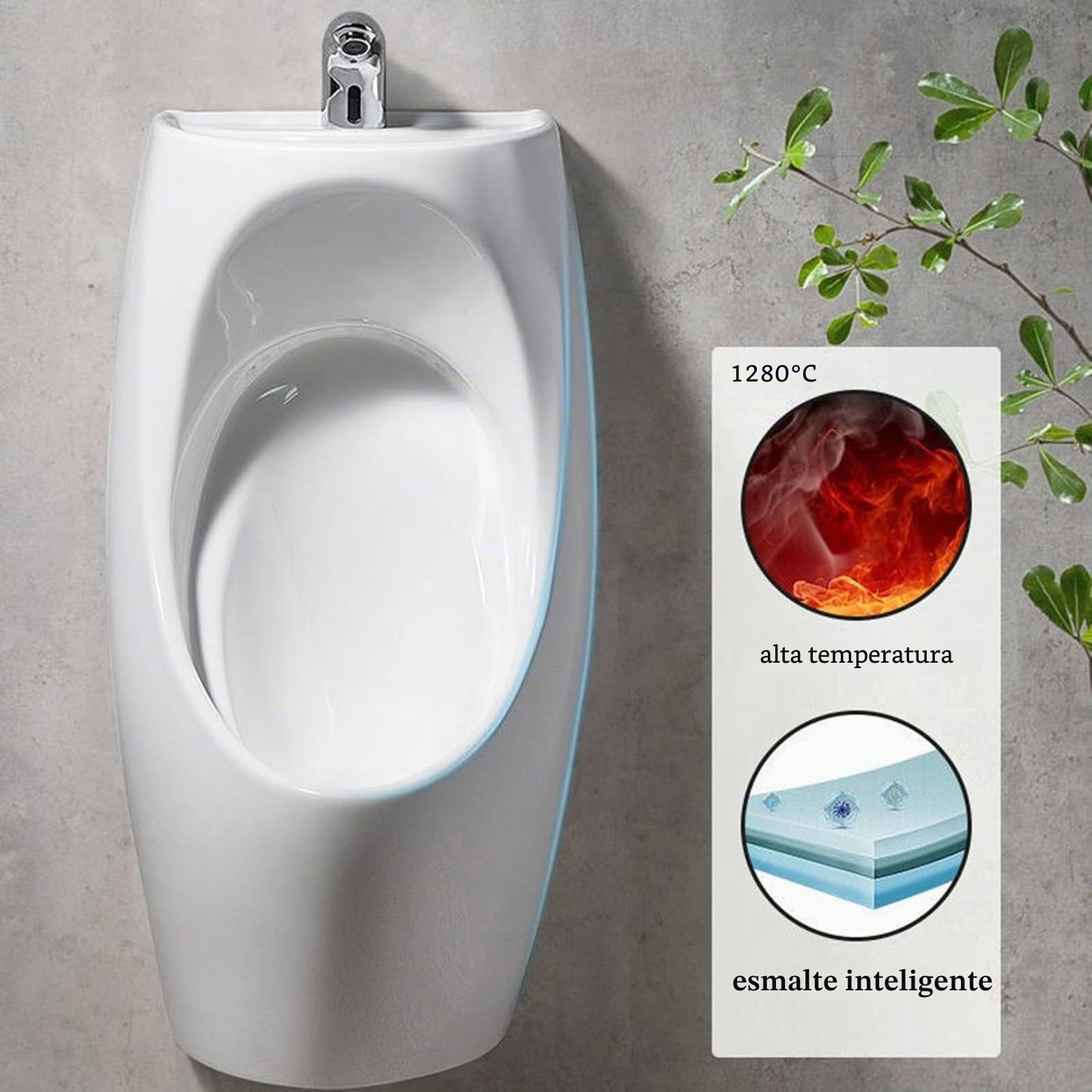 Urinarios para hombre a prueba de derrames con grifo y lavabo, urinario de cerámica para adultos de montaje en pared, ideal para baños, hoteles, centros comerciales y baños públicos.