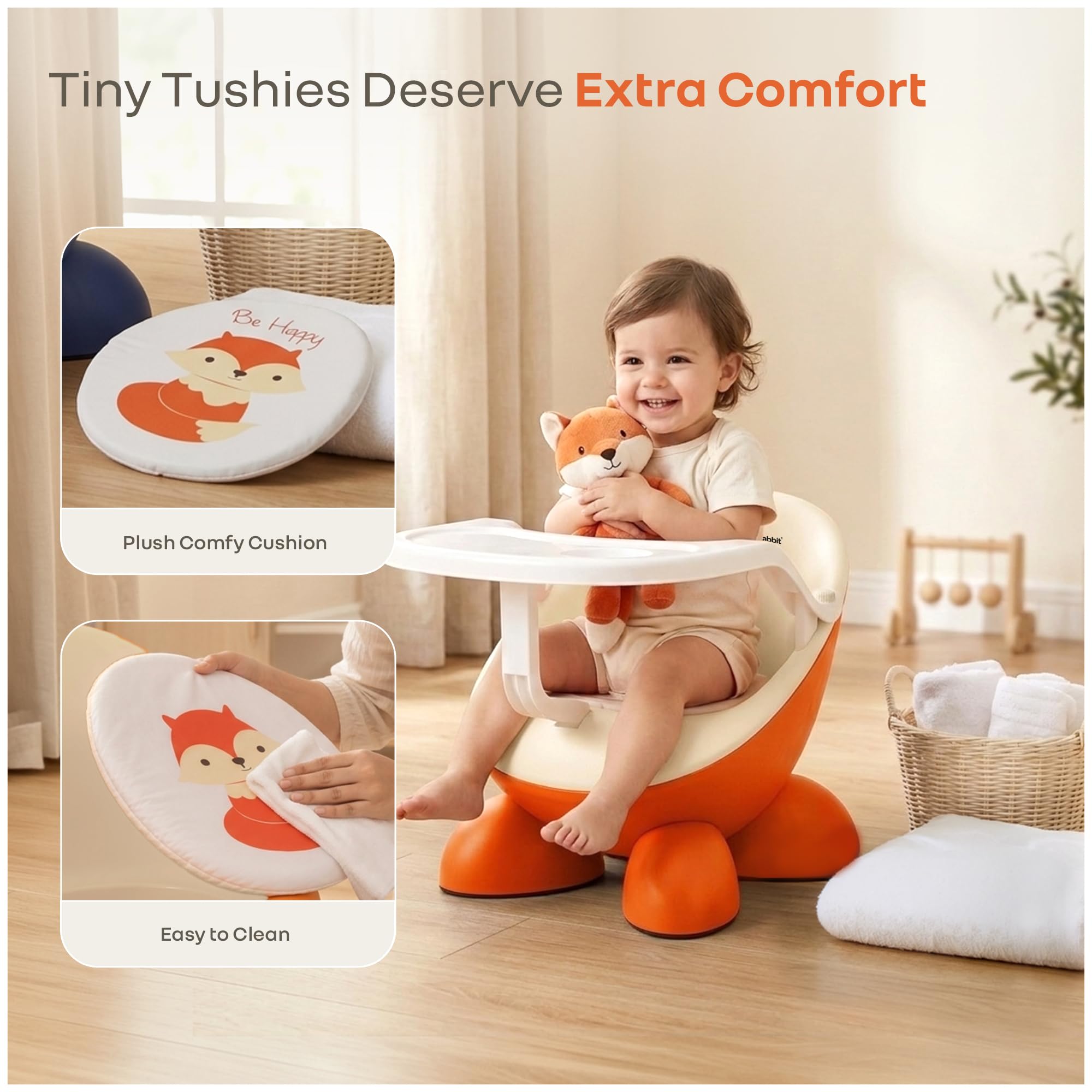 R for Rabbit Jelly Bean Fab 2 in 1 Multi-Functional Baby Study | Meal | Regular Kids Seating Chair with High Backrest for 6-36 Months Kid, Weight Capacity Upto 20Kgs (Cream Orange) 3