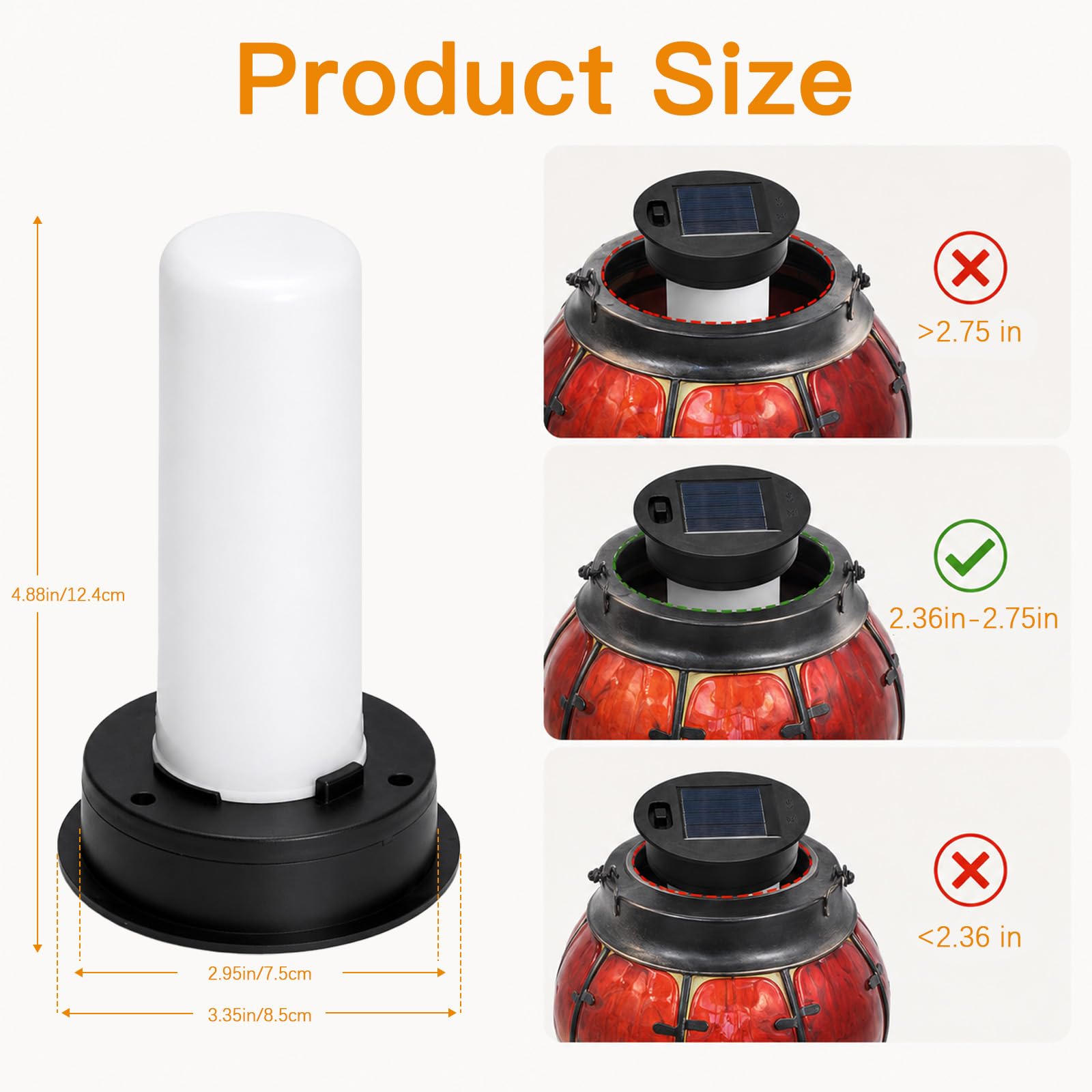 2 Pezzi Ricambio Lampade Solari da Giardino, Coperchio Solare con Effetto Fiamma da 8,5 cm, Lampadina Solare Impermeabile per Lanterna da Esterno, Terrazza, Patio e Decorazioni