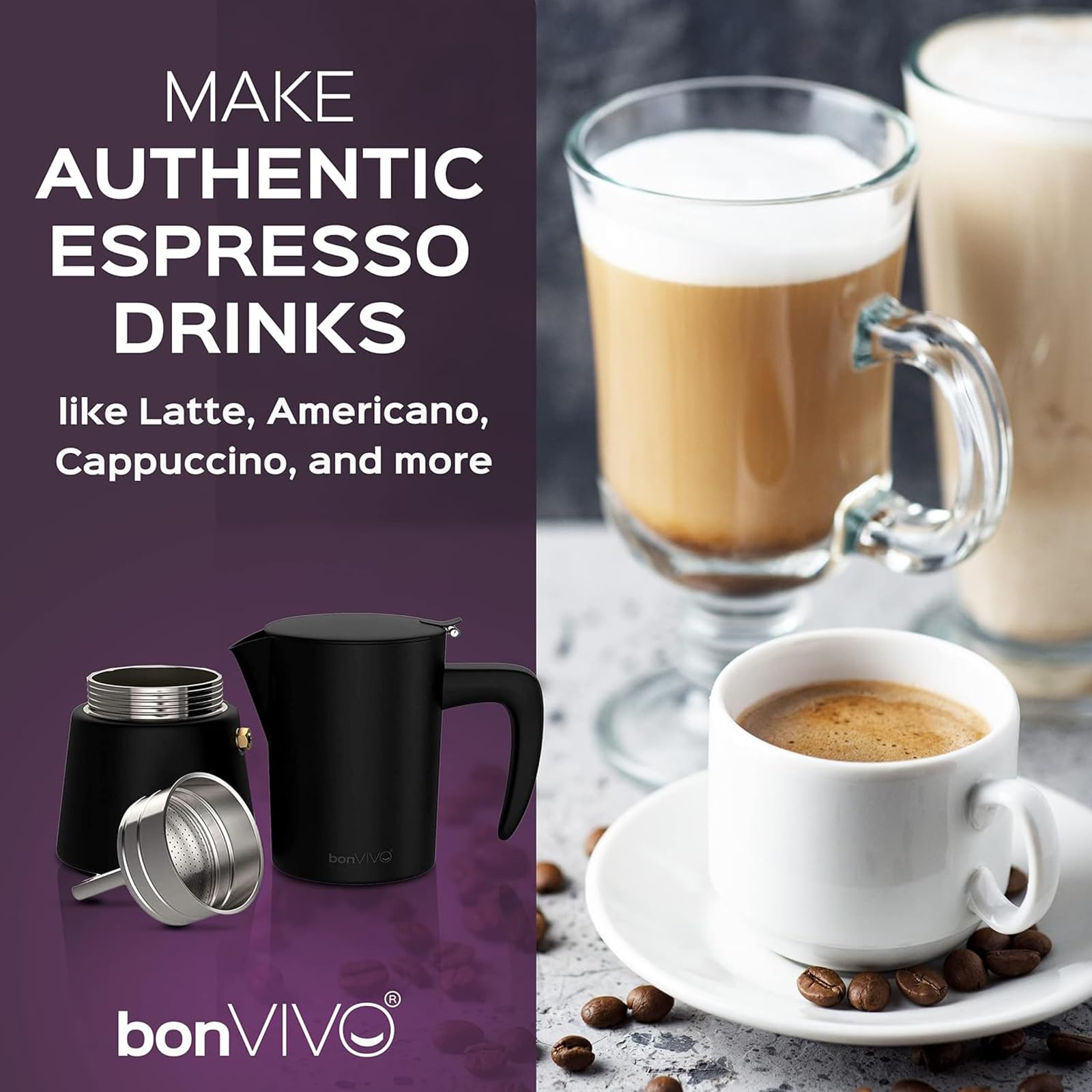 bonVIVO Intenca Espressokocher Induktion geeignet - Edelstahl Kaffeekocher in Kupfer Edelstahl m. Wasserkessel, Sieb – Mokkakanne (Kupfer, 6 Tassen 300 ml)