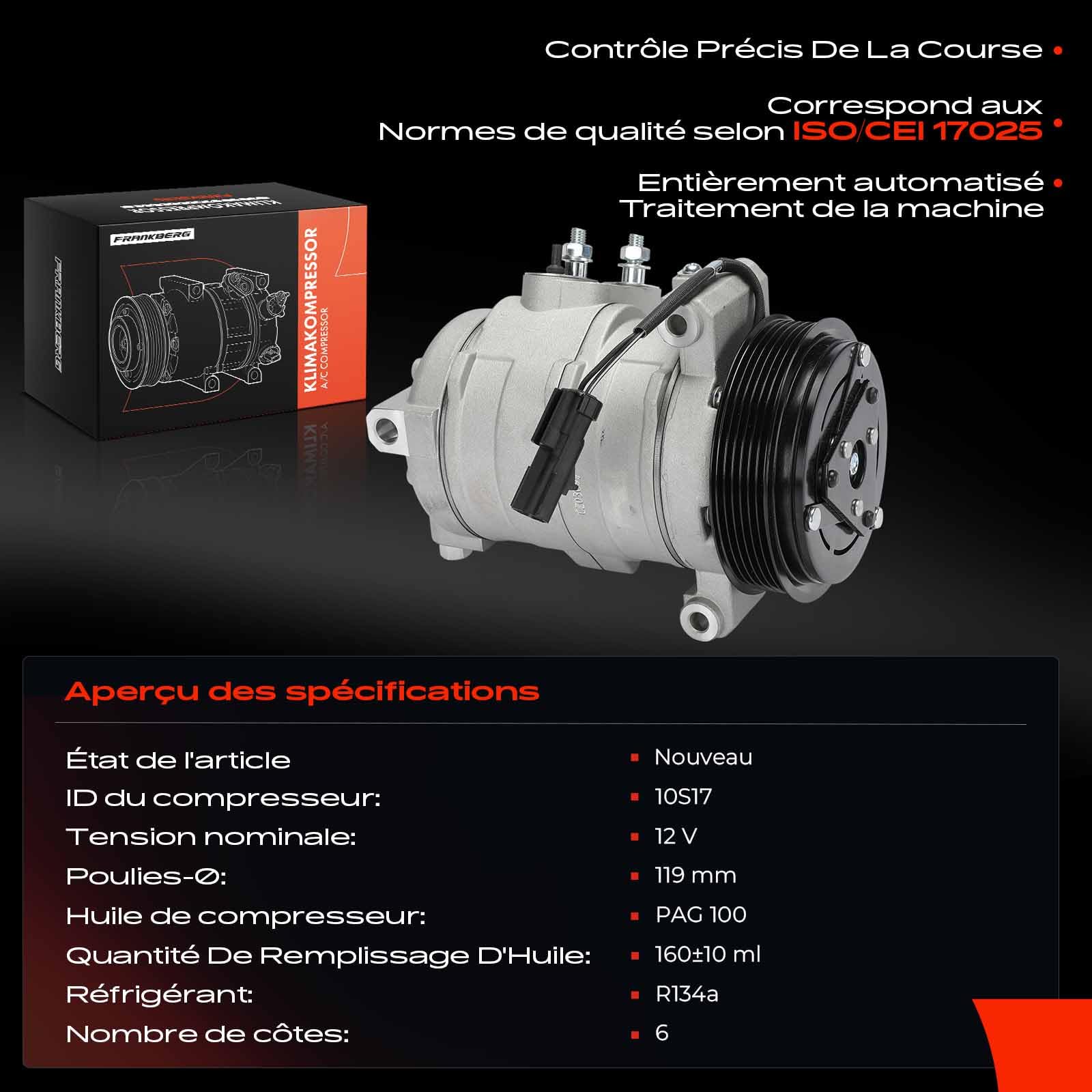 Frankberg Compresseur de climatisation avec embrayage | Compatible avec: Nitro, Wrangler III JK, Cherokee KK