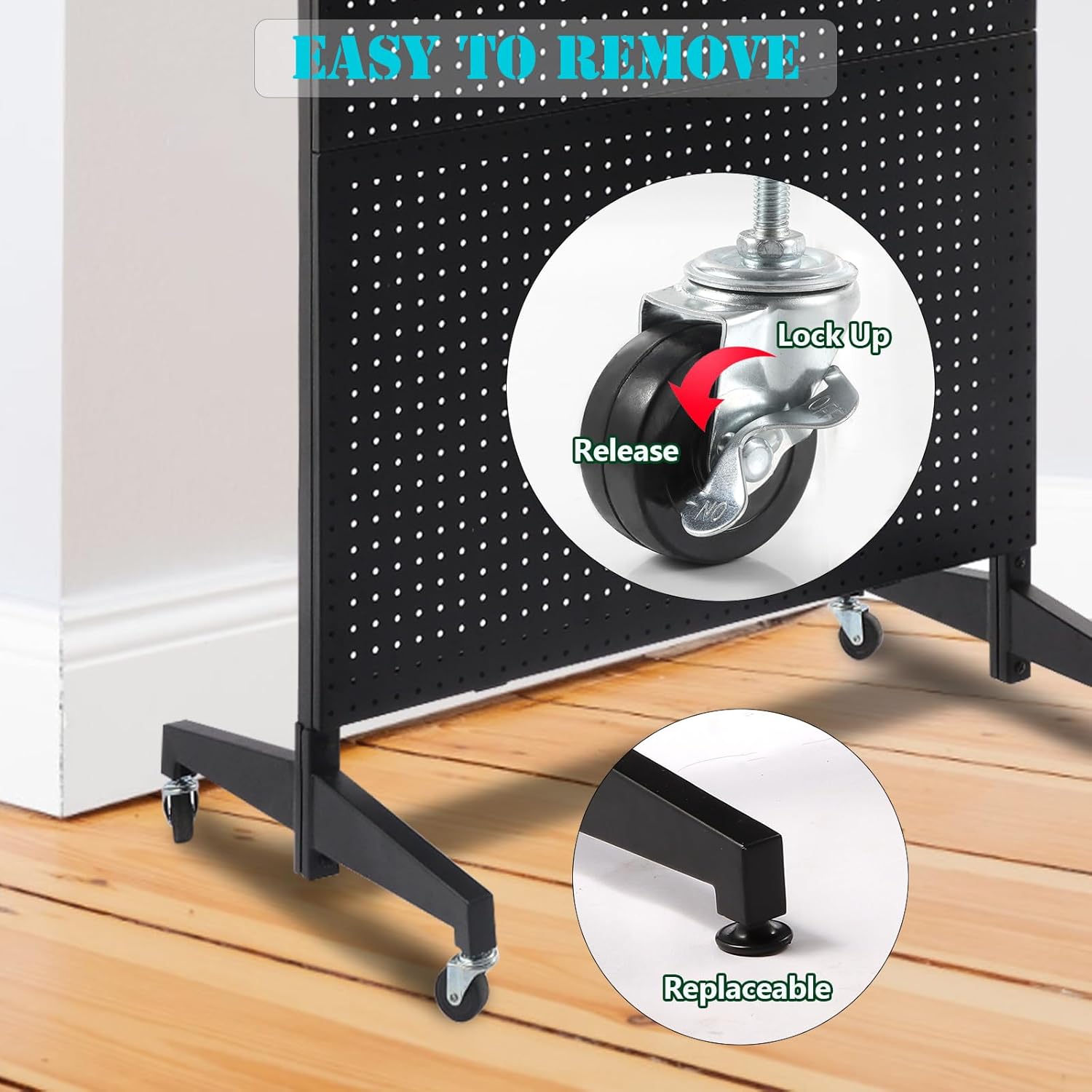 3'x 6' Black Pegboard Panels Display Stand with T-Base, Metal Peg Board Organizer Panels Display Rack With Wheel, Craft Fair Display Rack, Art Display Stand, Retail Display, Extra 20 pieces Hooks