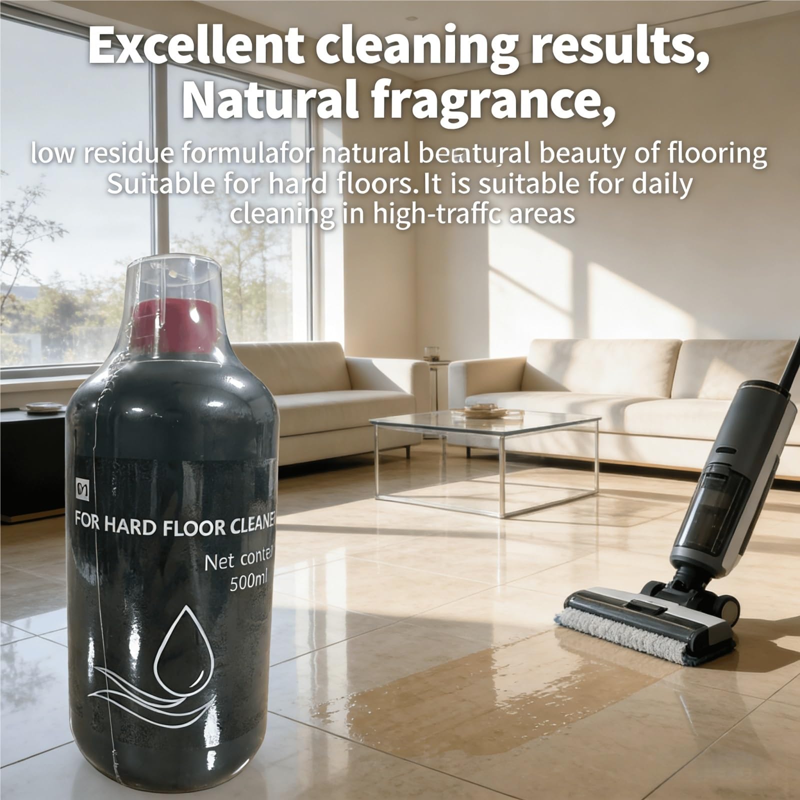 Detergente for pavimenti duri, 4 flacone, 500 ml, formula a bassa schiuma e ad asciugatura rapida, compatibile con Dyson WashG1/Nautik, for pavimenti in legno, piastrelle, marmo