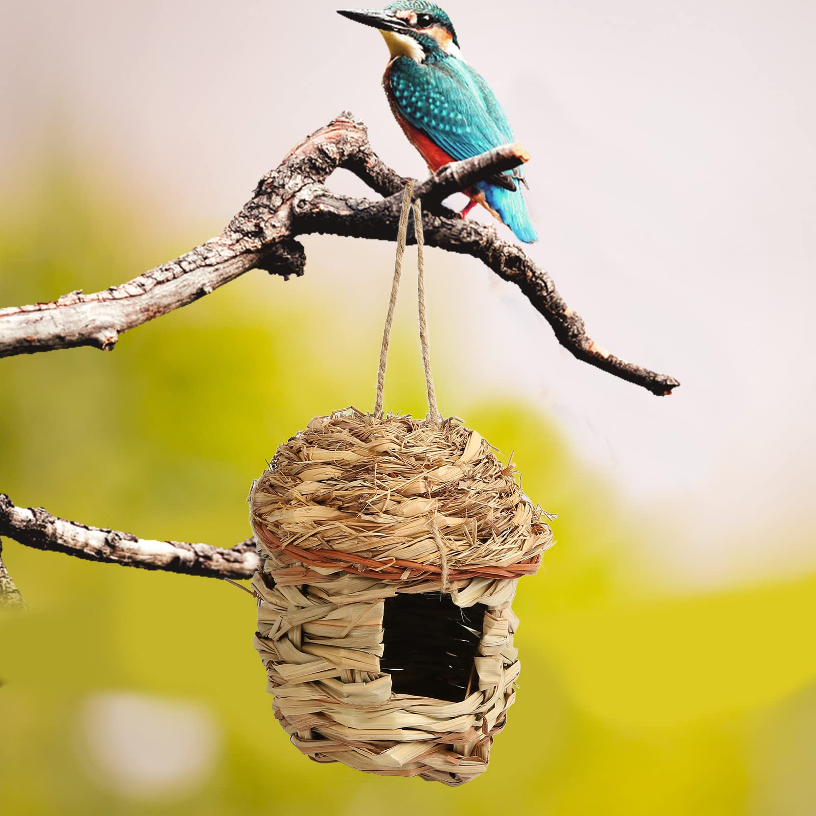 4 Stück Kolibri-Nisthäuser Aus Naturgras – Handgewebt, Kugelförmig, Zum Aufhängen Im Garten, Balkon Oder Wohnung, Ca. 14 Cm