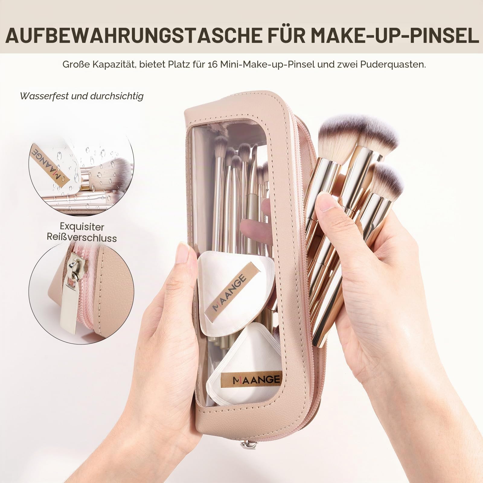 MAANGE Make-up-Pinselset 19-teilig Reise-Make-up-Pinsel für Lidschatten, Puder, Concealer und Foundation Professionelles Make-up-Pinselset mit Etui (Gold)