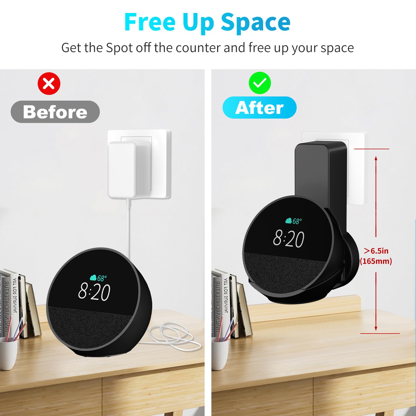 Supporto A Parete Per Echo Spot (2024) – Senza Viti, Nasconde I Cavi, Si Aggancia Alla Presa Di Corrente