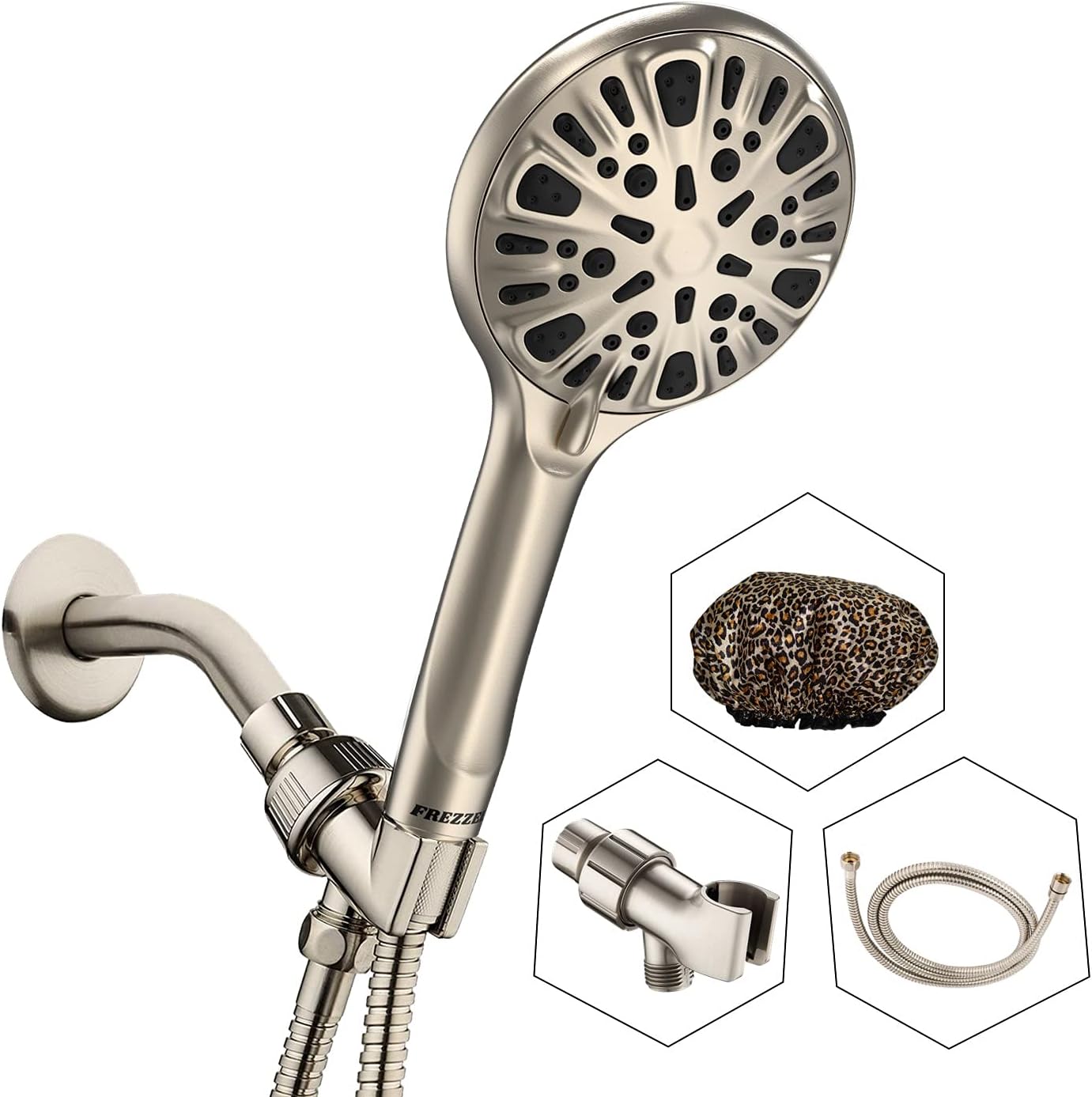 High Pressure Shower Head with Handheld 9 Spray Setting - 4.75" Brushed Nickel Detachable Shower Head with Hose 60 inches SS- Handheld Shower Heads High Pressure with Shower Cap