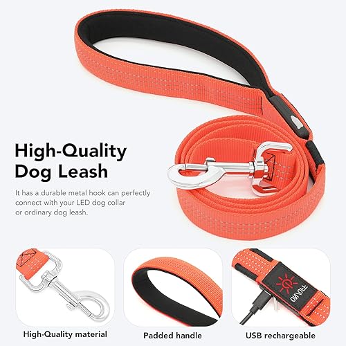 Miniatura 2 de Colaseeme Correa para perro iluminada, correas LED para mascotas, recargable por USB, luces de seguridad para perros por la noche (4 pies, naranja)