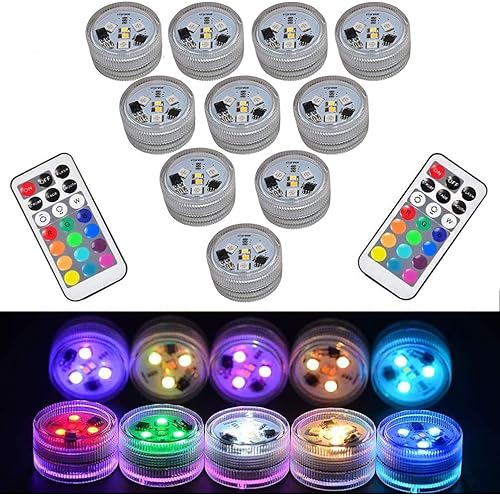 10pcs Mini Submersible Led Lights with Remote Battery Operated Underwater Tea Lights Candles Waterproof RGB Multicolor Flameless Accent Lights