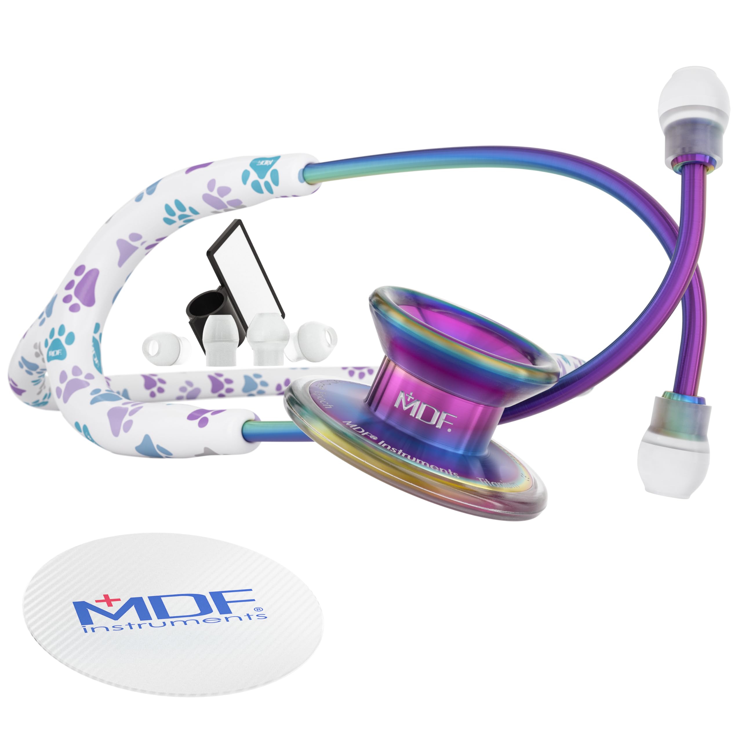 MDF instruments Paws Kaleidoscope MD One Epoch Lightweight Titanium Stethoscope, Adult, Free-Parts-for-Life, Paws Tube, Kaleidoscope Chestpieces-Headset, MDF777TPWKL