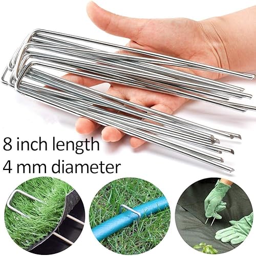 Miniatura 2 de 30 estacas de jardín de 8 pulgadas de diámetro de 0.157in con 30 estacas de jardín galvanizadas en forma de U para instalación de estacas de césped