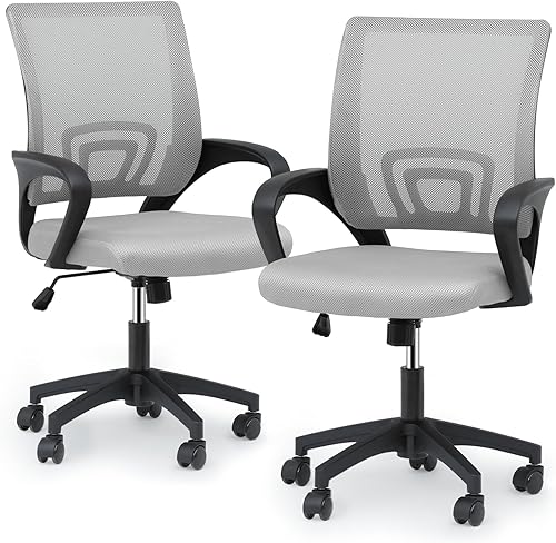 Magshion Juego de 2 sillas ergonómicas de oficina, silla de escritorio de malla con respaldo medio, silla giratoria ajustable para computadora con