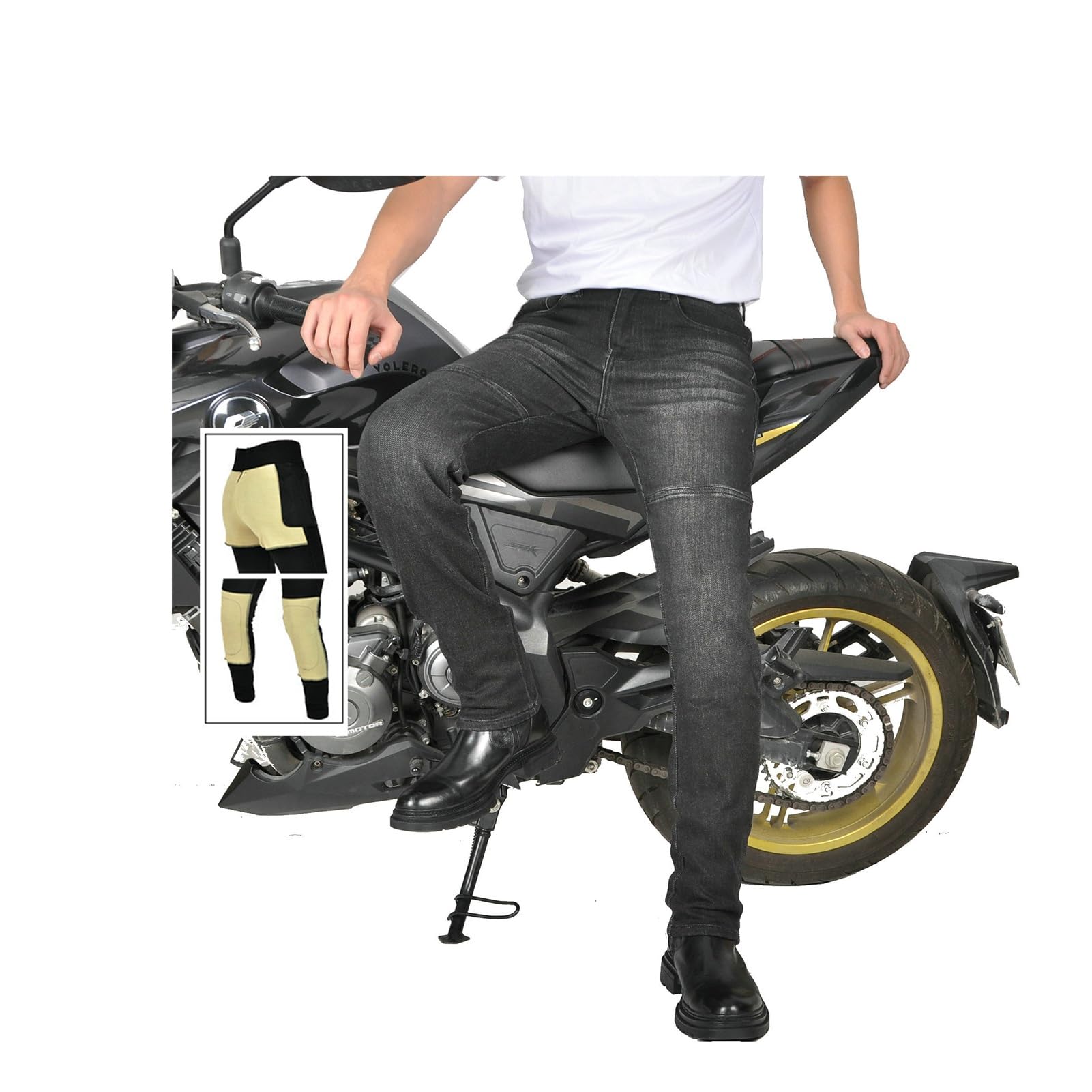 Jeans Da Motociclista Foderati In Aramide Con Protezioni for Ginocchia E Fianchi for Uomo E Donna, Abbigliamento Da Motocross E Cross