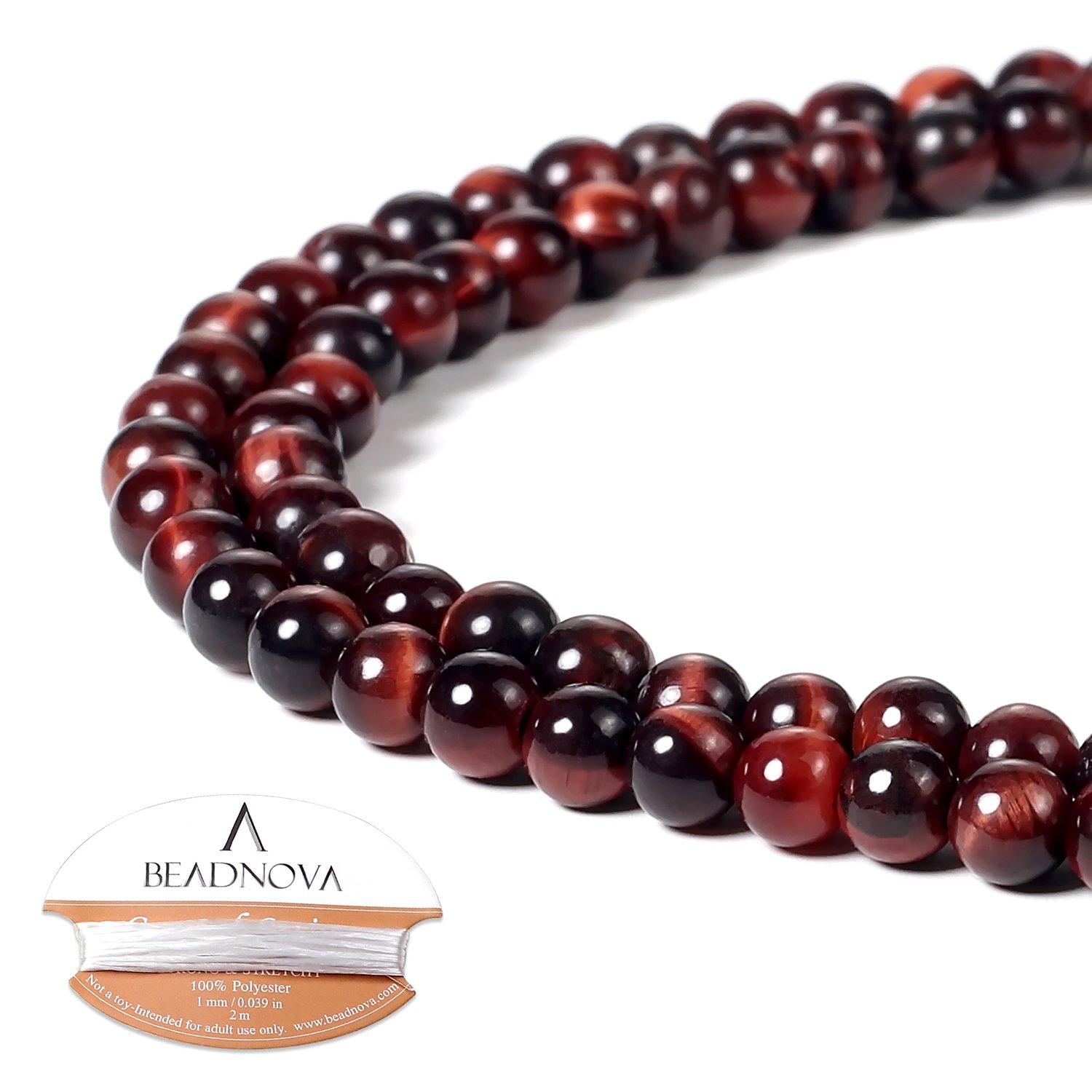 BEADNOVA 4mm Red Tiger Eye Gemstone Round Loose Beads for Jewelry Making (90-92pcs)